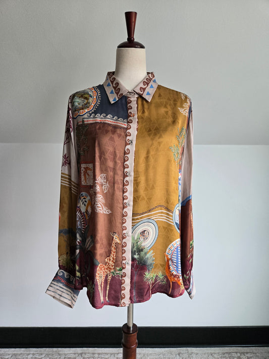 Ranna Gill Travel Print Luxury Resort Wear Blouse - Large