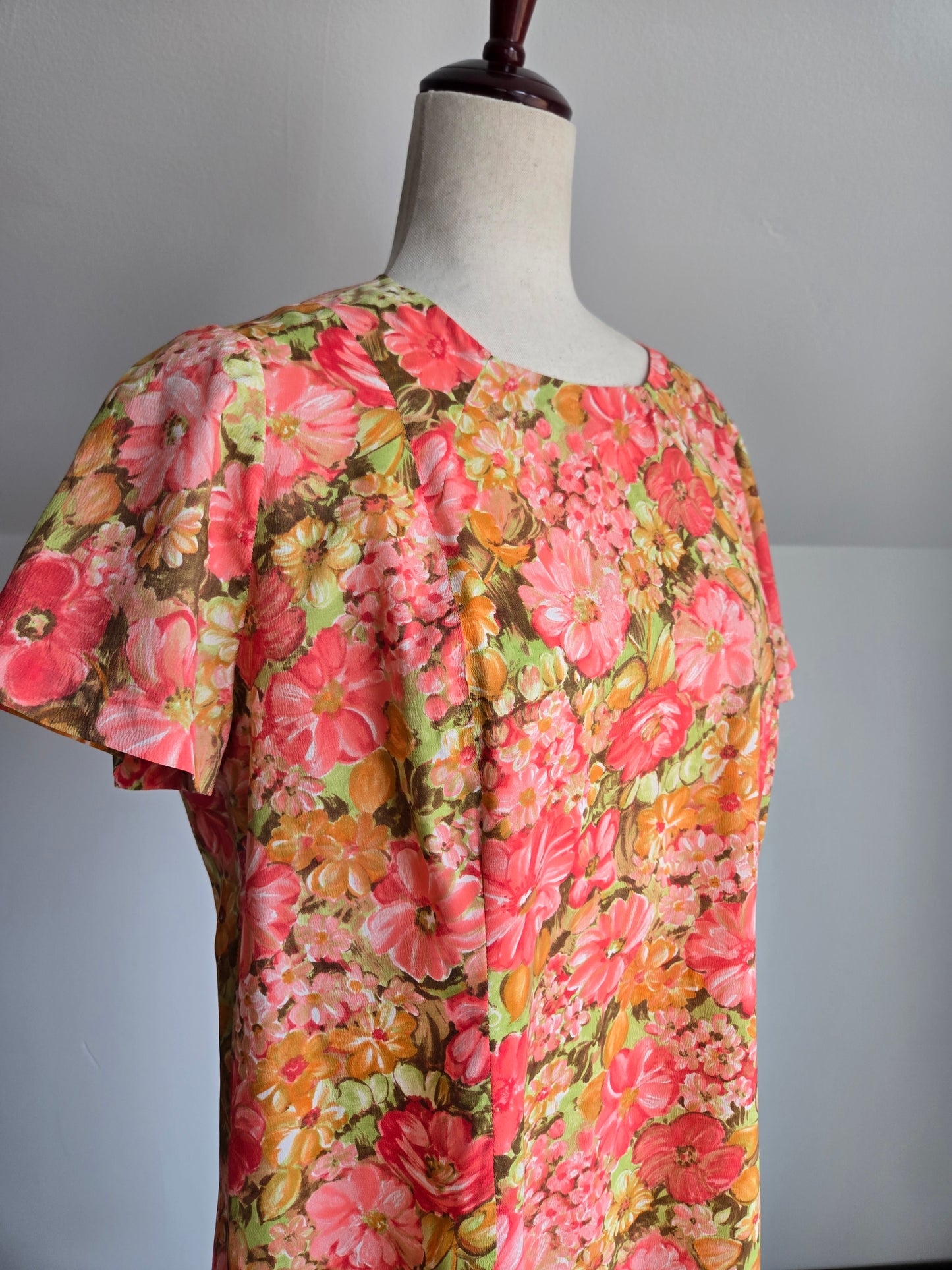 Vintage 1950s Handmade Flower Power Dress - L/XL