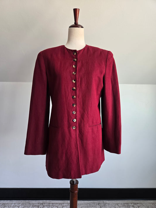 Vintage Jones New York Burgundy Linen Blazer - Size 6