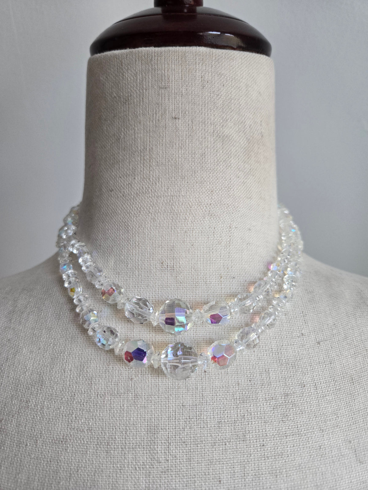 Vintage Glass AB Crystal Two Strand Necklace
