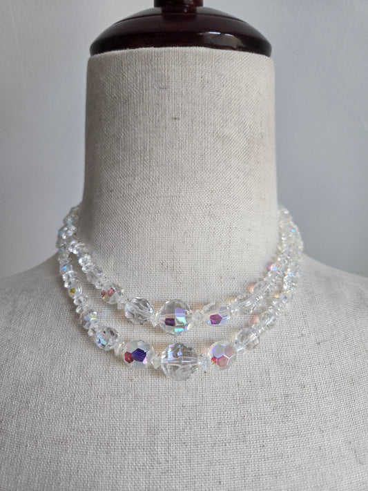 Vintage Glass AB Crystal Two Strand Necklace