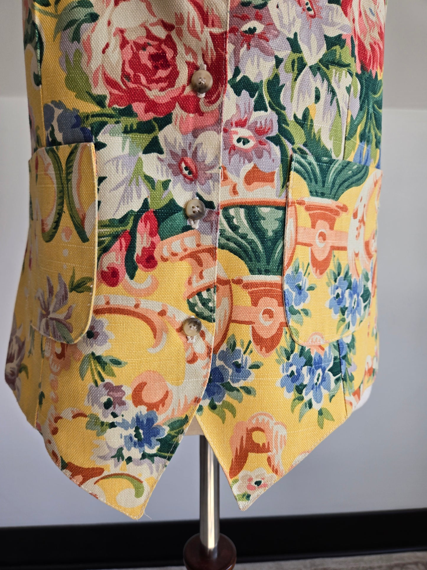 E Claire Vintage Cotton Floral Vest in Yellow - S/M