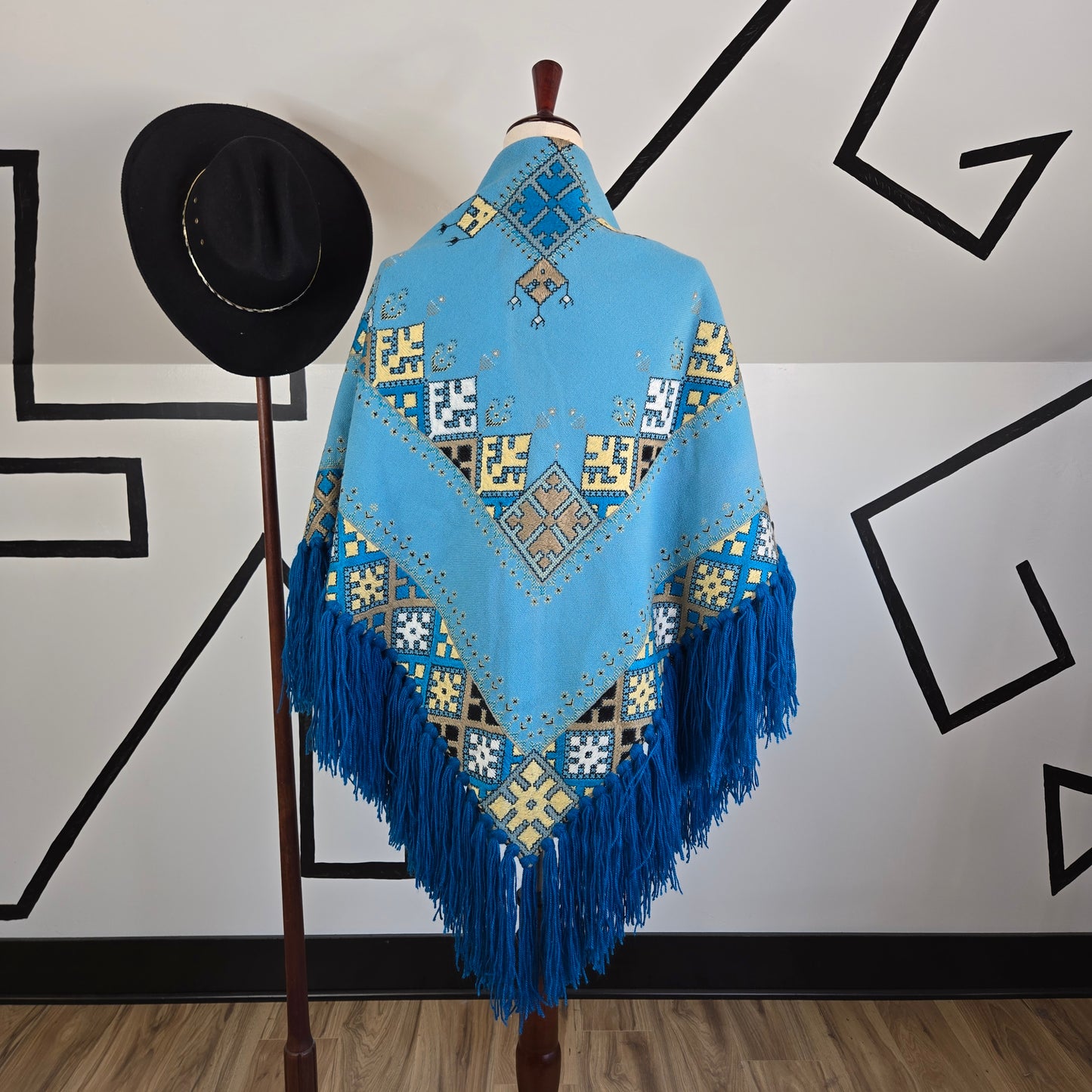 Turquoise Southwest Hand Woven Poncho/Shawl - OS