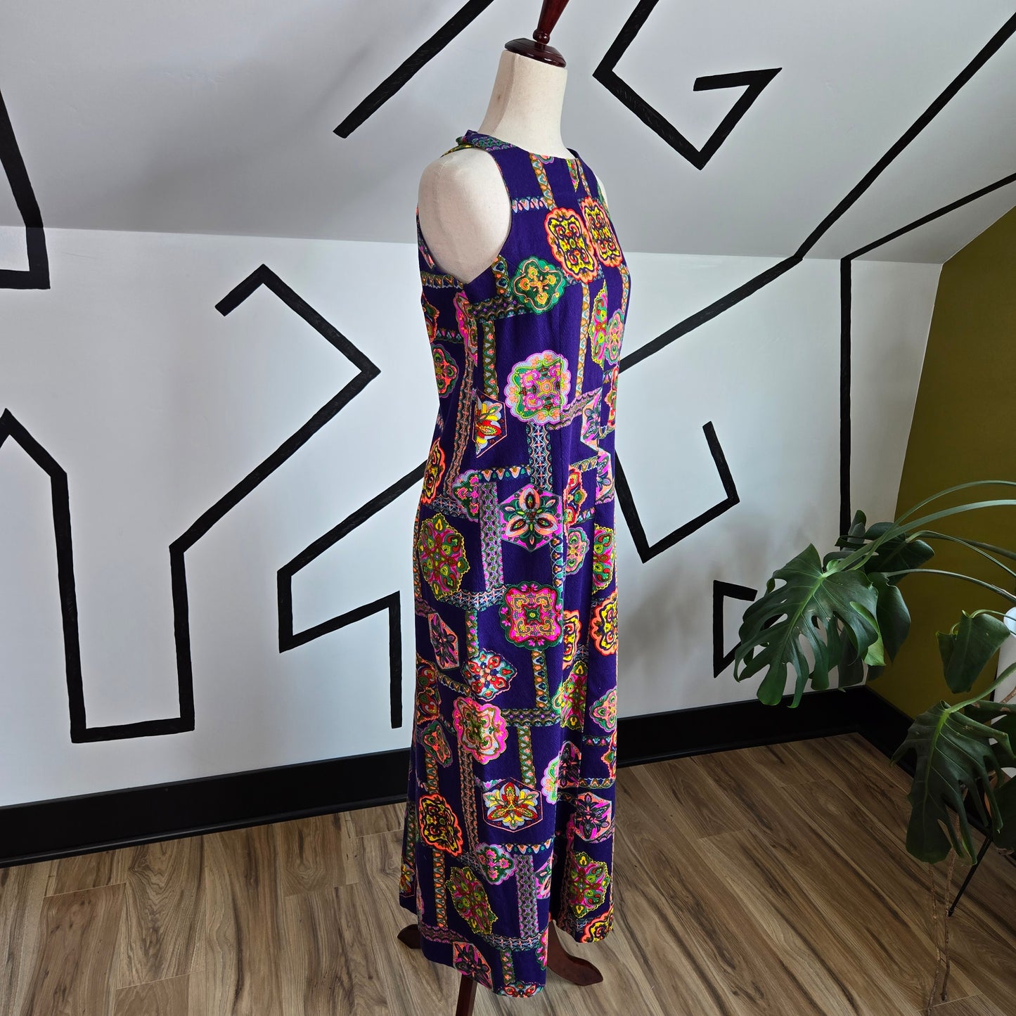 Handmade Vintage 1950s Barkcloth Dayglo Dress