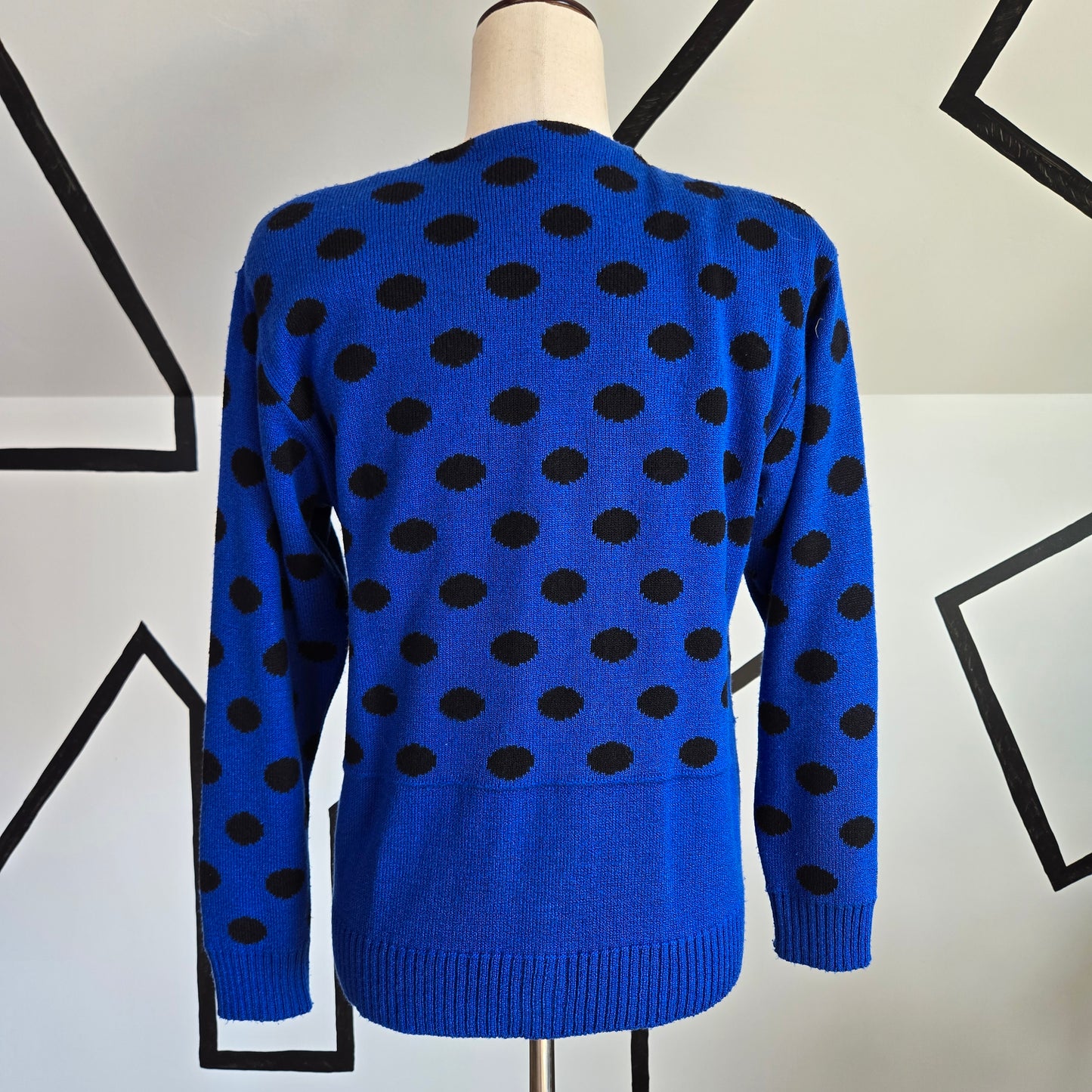 Neiman Marcus Vintage 1980s Ami Knits Blue and Black Polka Dot Two Piece Set - 10