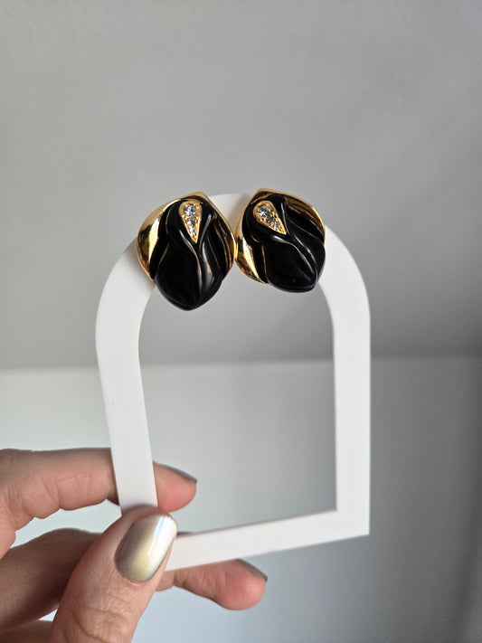 Kenneth Jay Lane for Avon Vintage Black Tulip Pierced Earrings