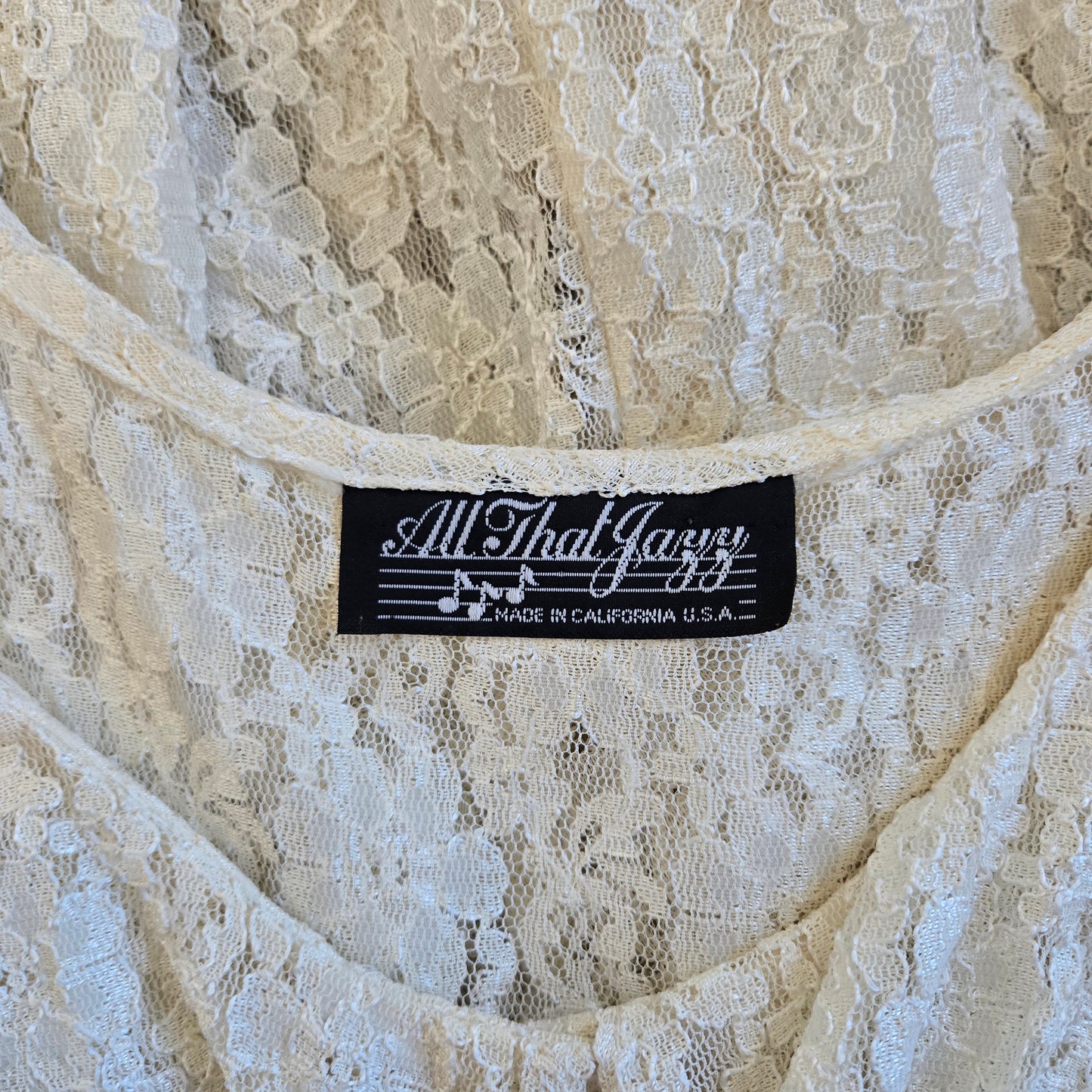 All That Jazz Vintage 80s Shear Ivory Lace Dress with Cape Flutter Sleeve - Small