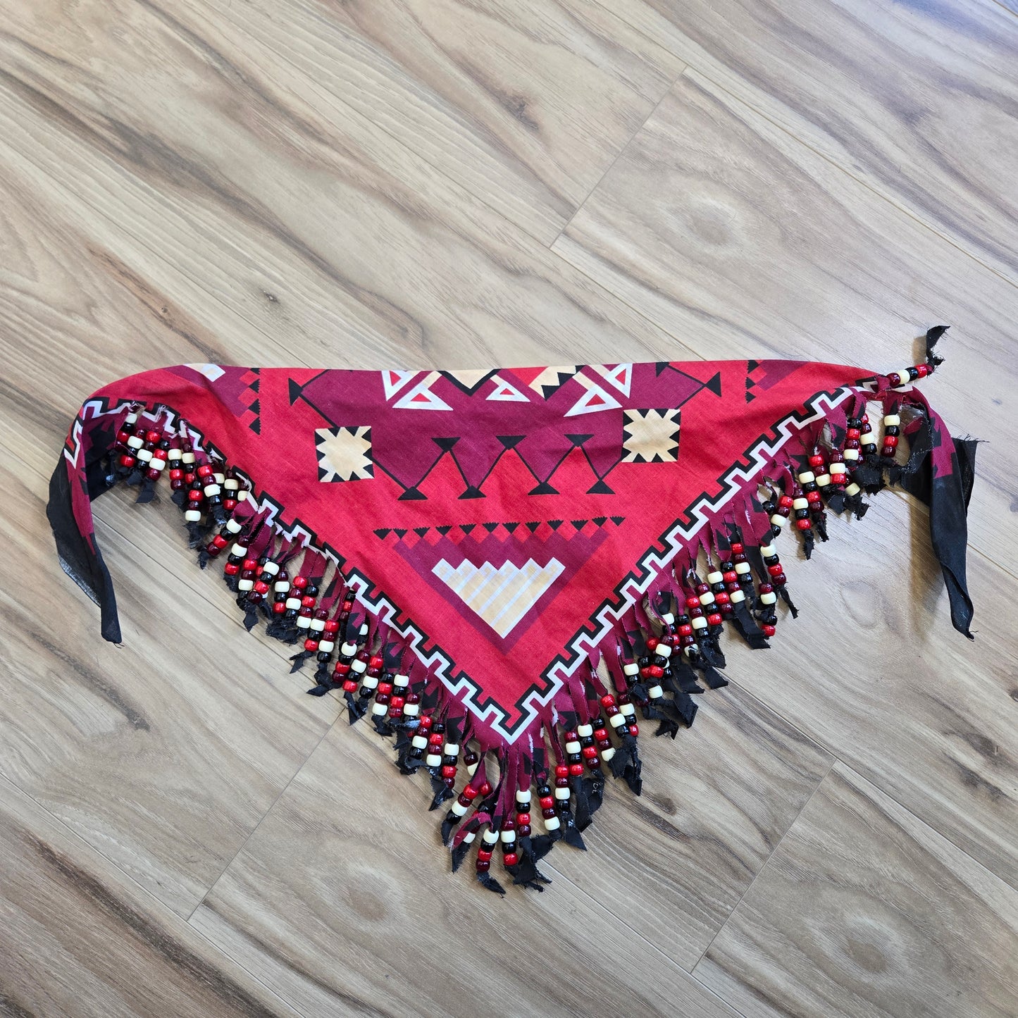 Red Western Neck Tie Bandana with Beaded Fringe