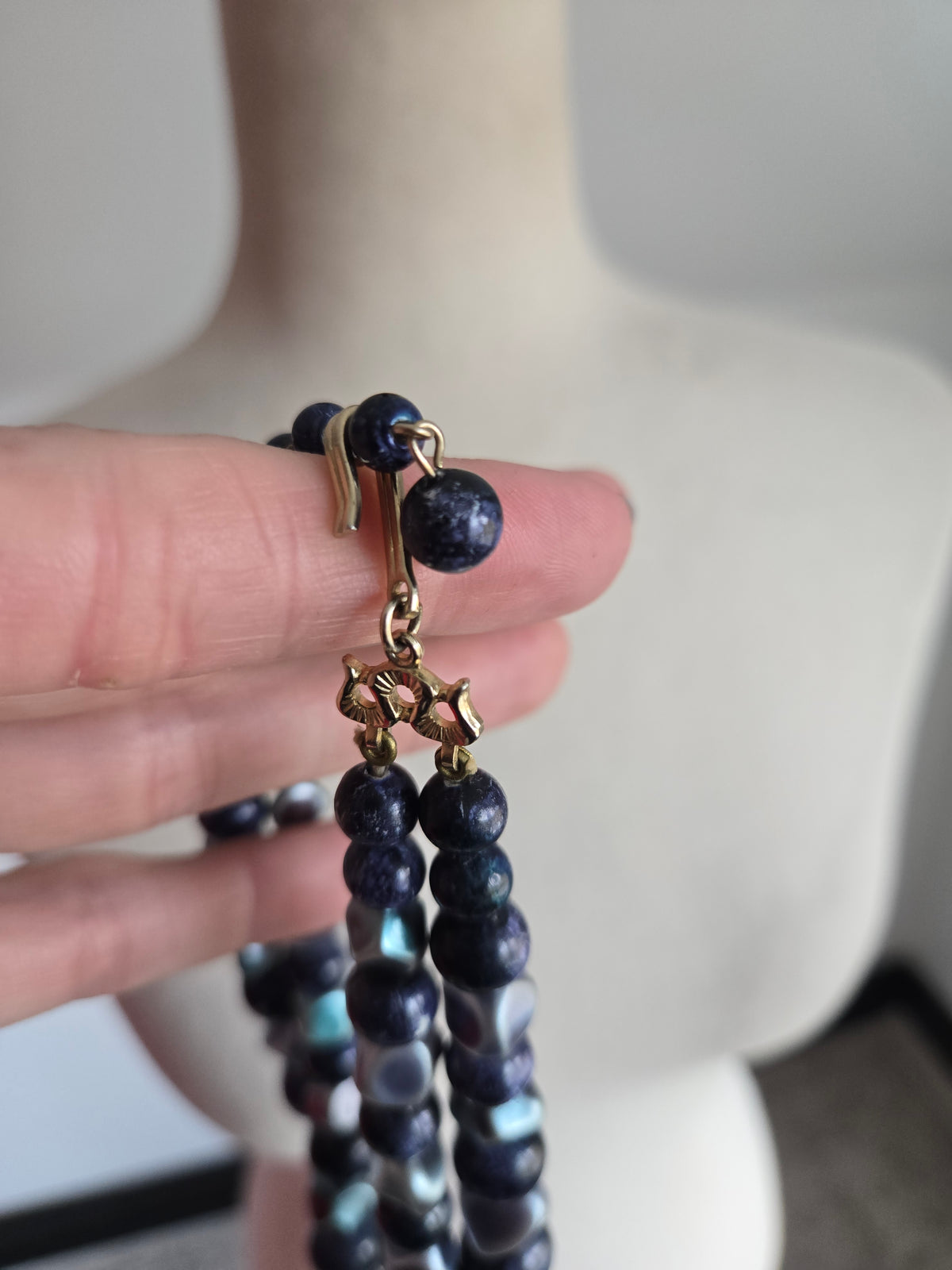 Vintage Deep Blue Multi Strand Beaded Necklace