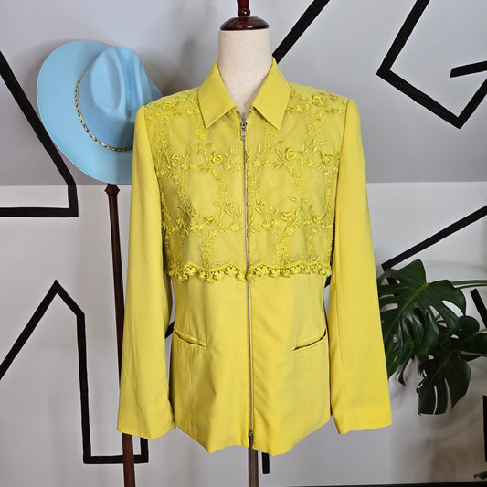 Newport News Vintage 80s Lime Green Lace Zip Up Blazer - Size 10