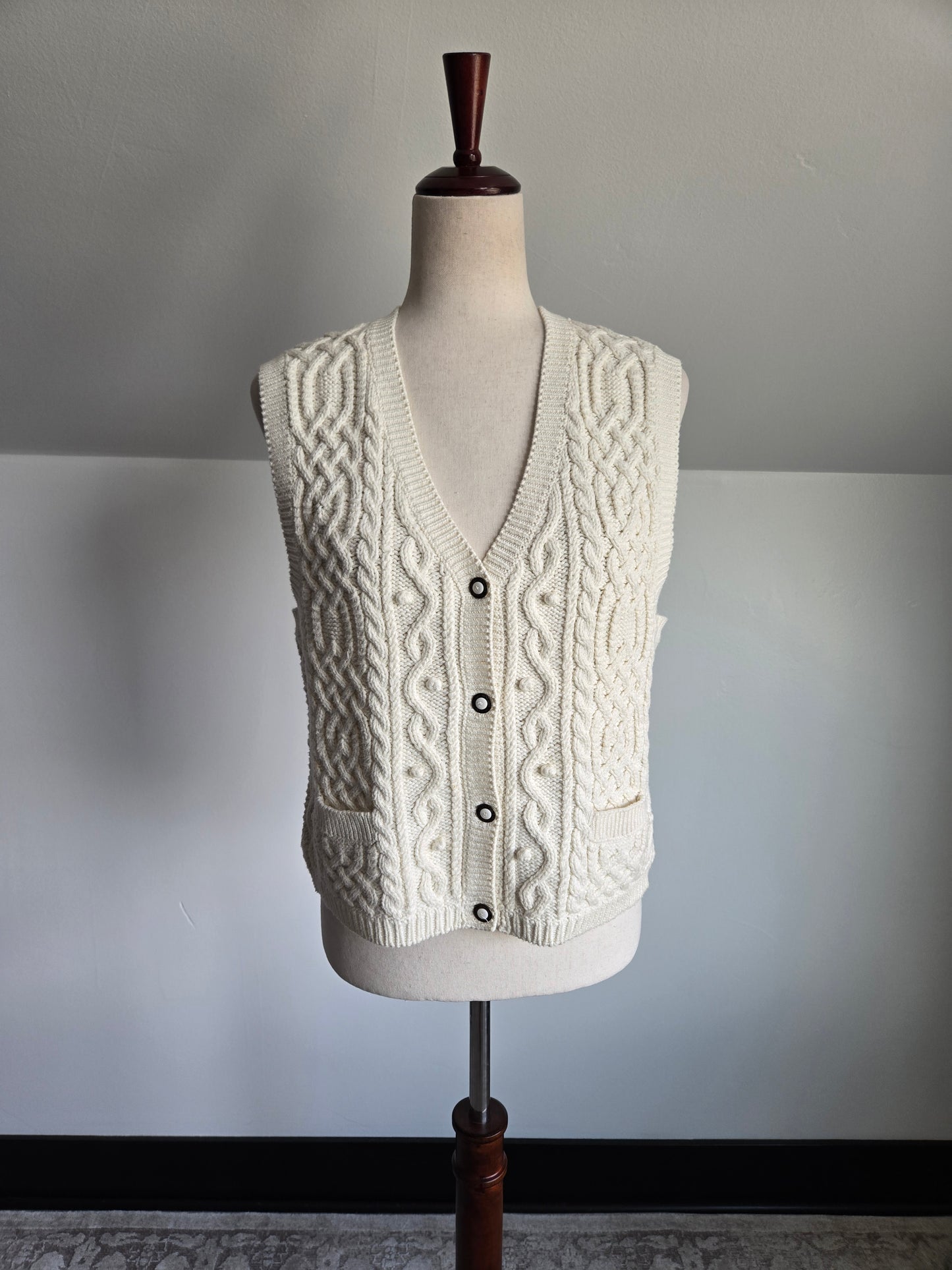 Vintage 90s Cotton Cable Knit Vest - Medium