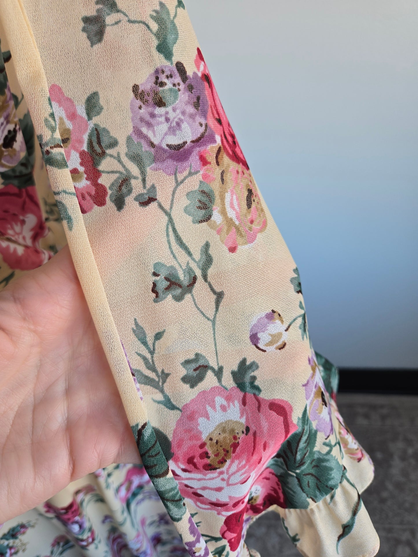 Vintage 70s Whimsical Floral Dress with Cape - S/M/L