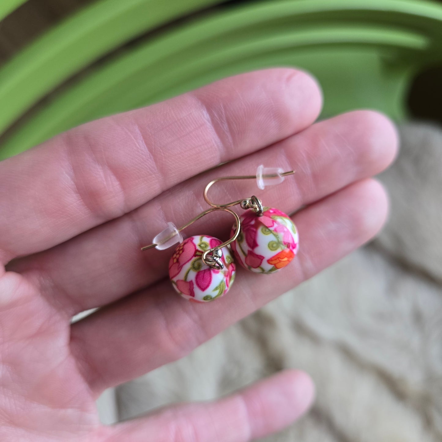 Floral Bead Drop Earrings - Pierced