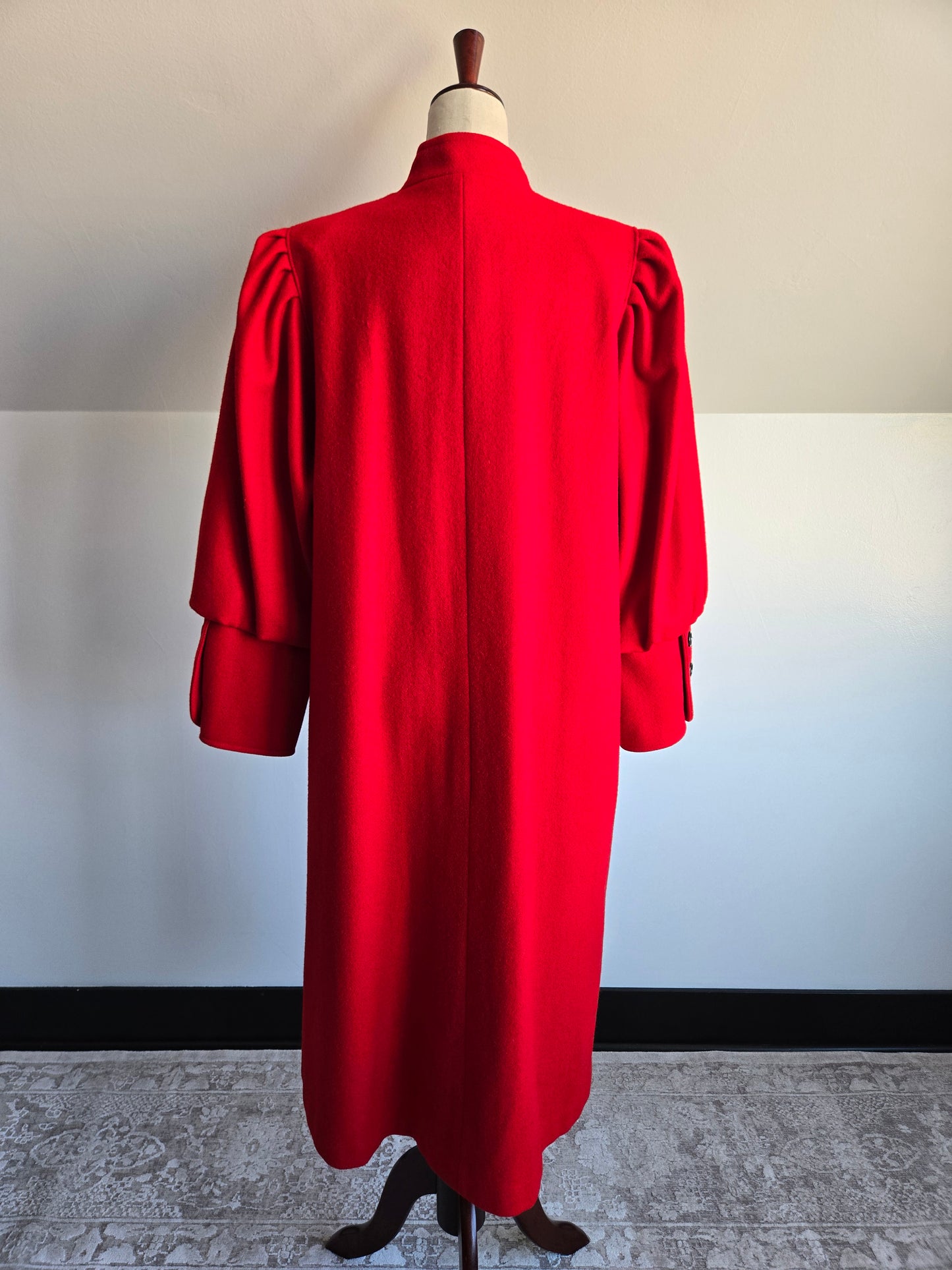 Lady Suzette Vintage 80s Edwardian Revival Bright Red Wool Over Coat - L/XL