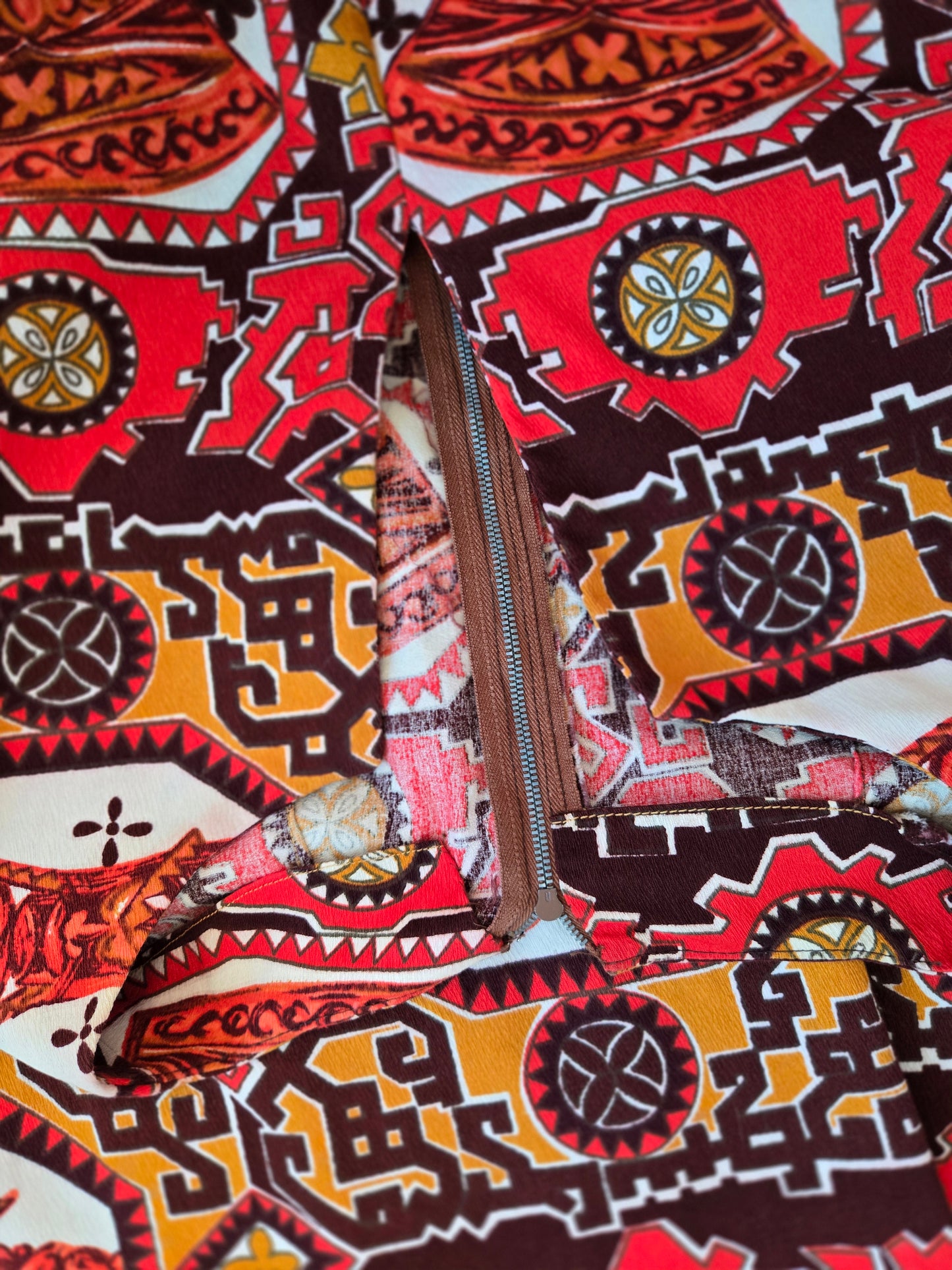 Vintage Barkcloth Red Hawaiian Print Dress - XL