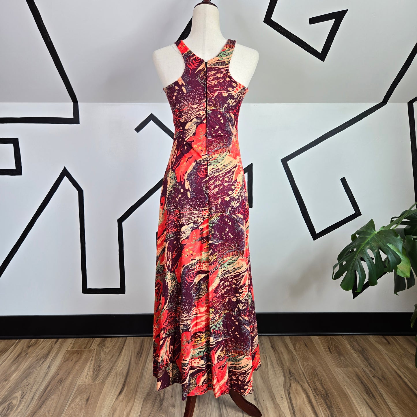 Vintage 1970s Racerback Printed Maxi Dress - XS/Small