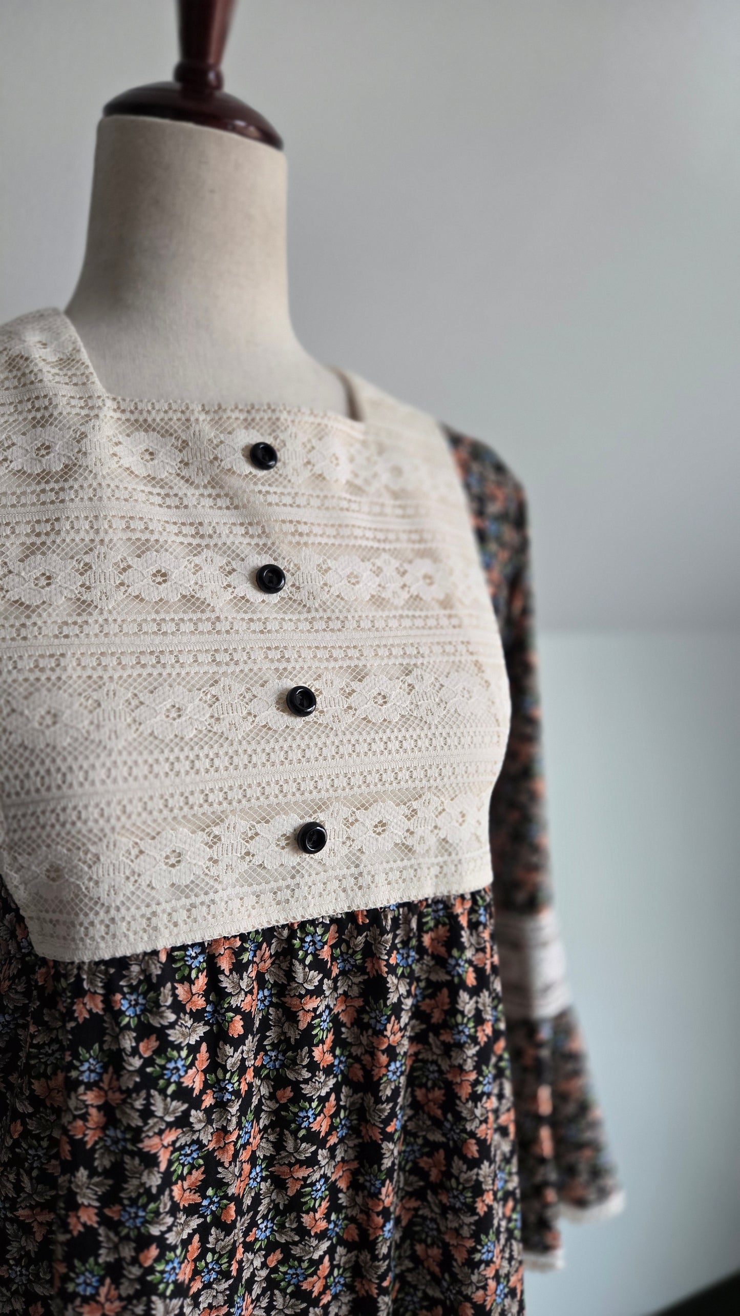 Wendy Bird Vintage 1960s Prairie Dress With Lace Bib - XS/S