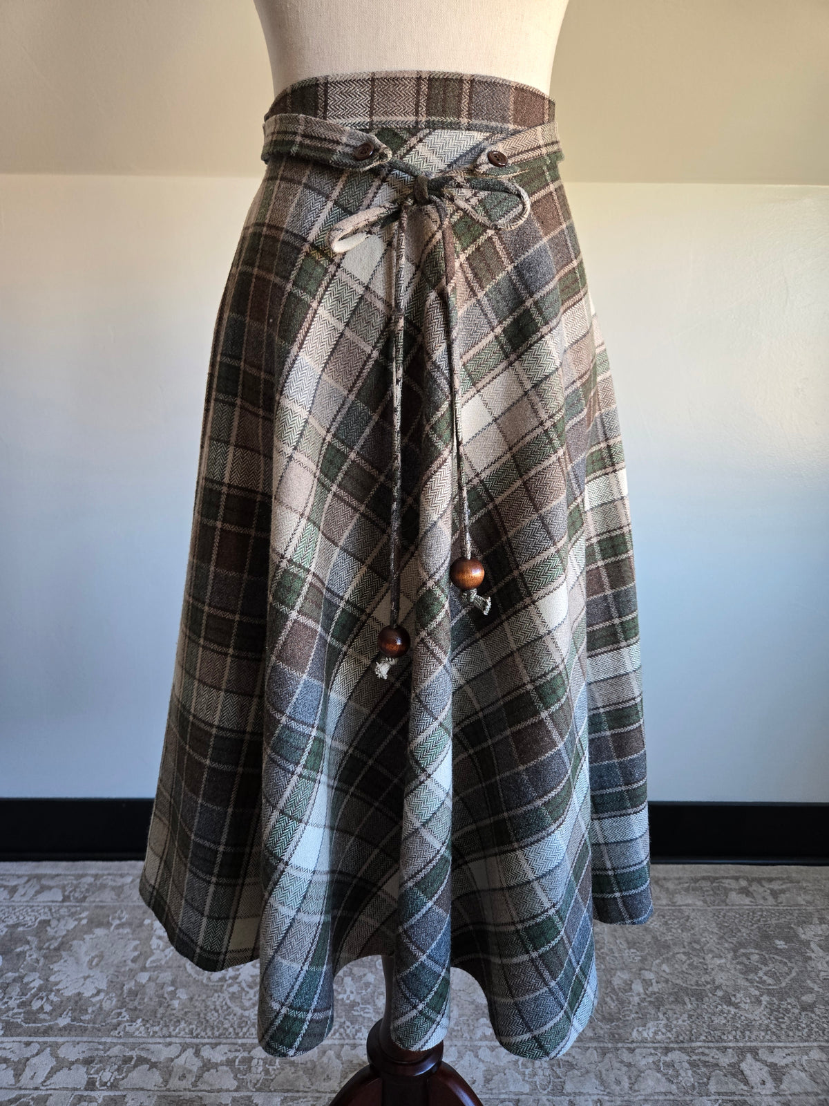 Vintage Stonybrook Wool Bias Cut Plaid A Line Skirt - W25