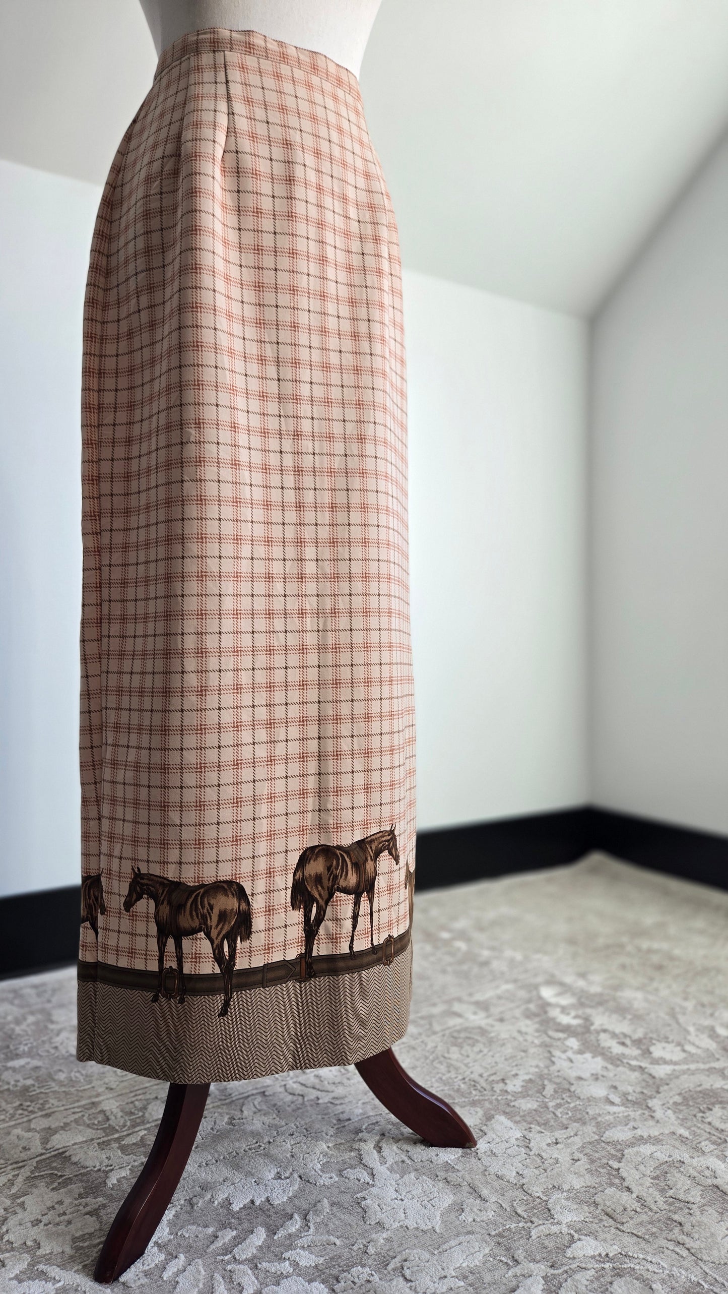 Vintage 90s Intriguing Threads Equestrian Horse Maxi Skirt - W29"