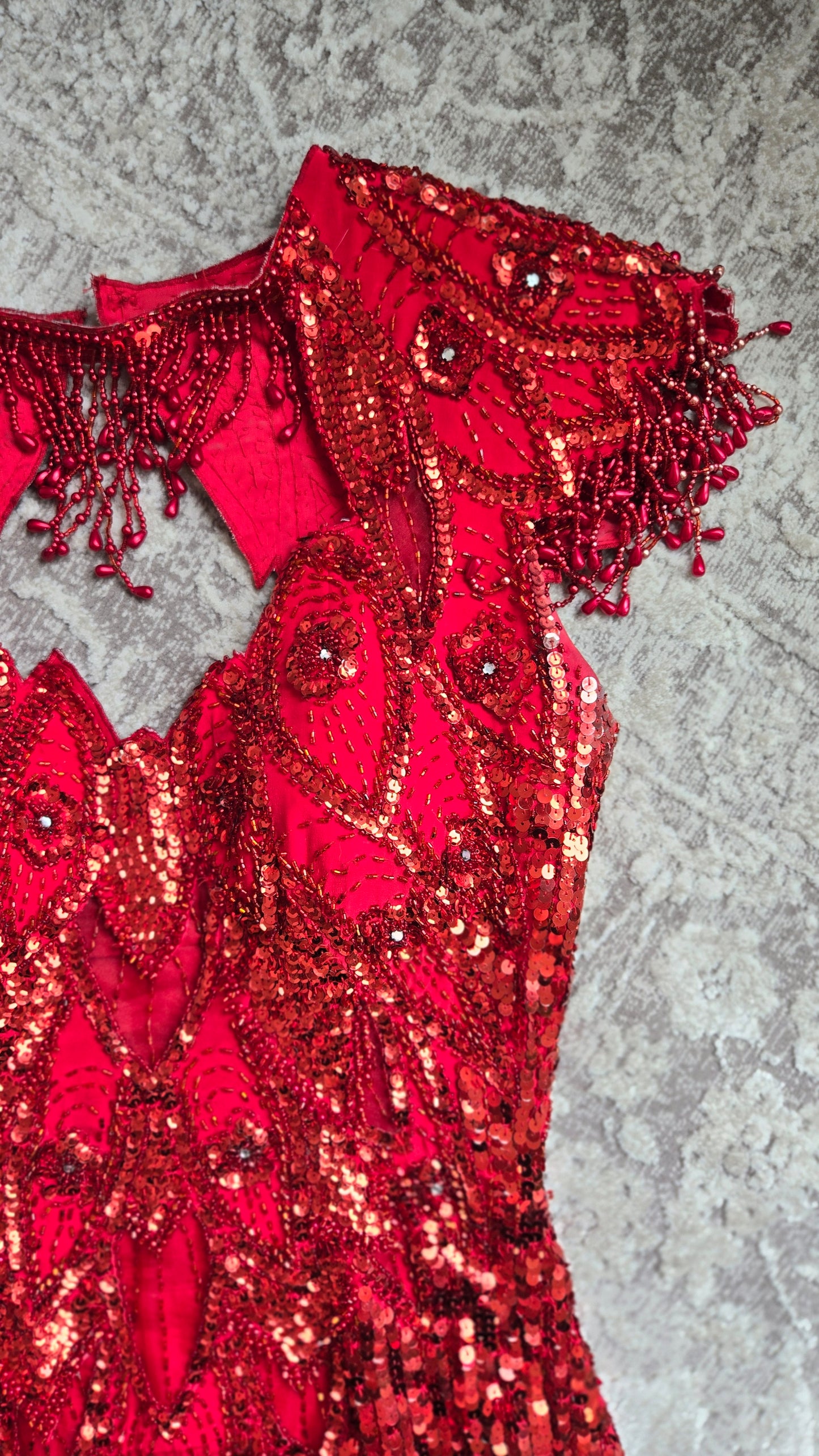 Miss Kansas Estate Vintage Red Beaded and Sequined Hand Made Dress - XS/S