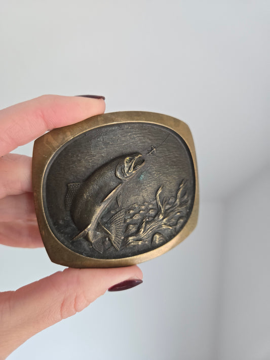 Vintage 1978 Solid Bronze Fish Belt Buckle