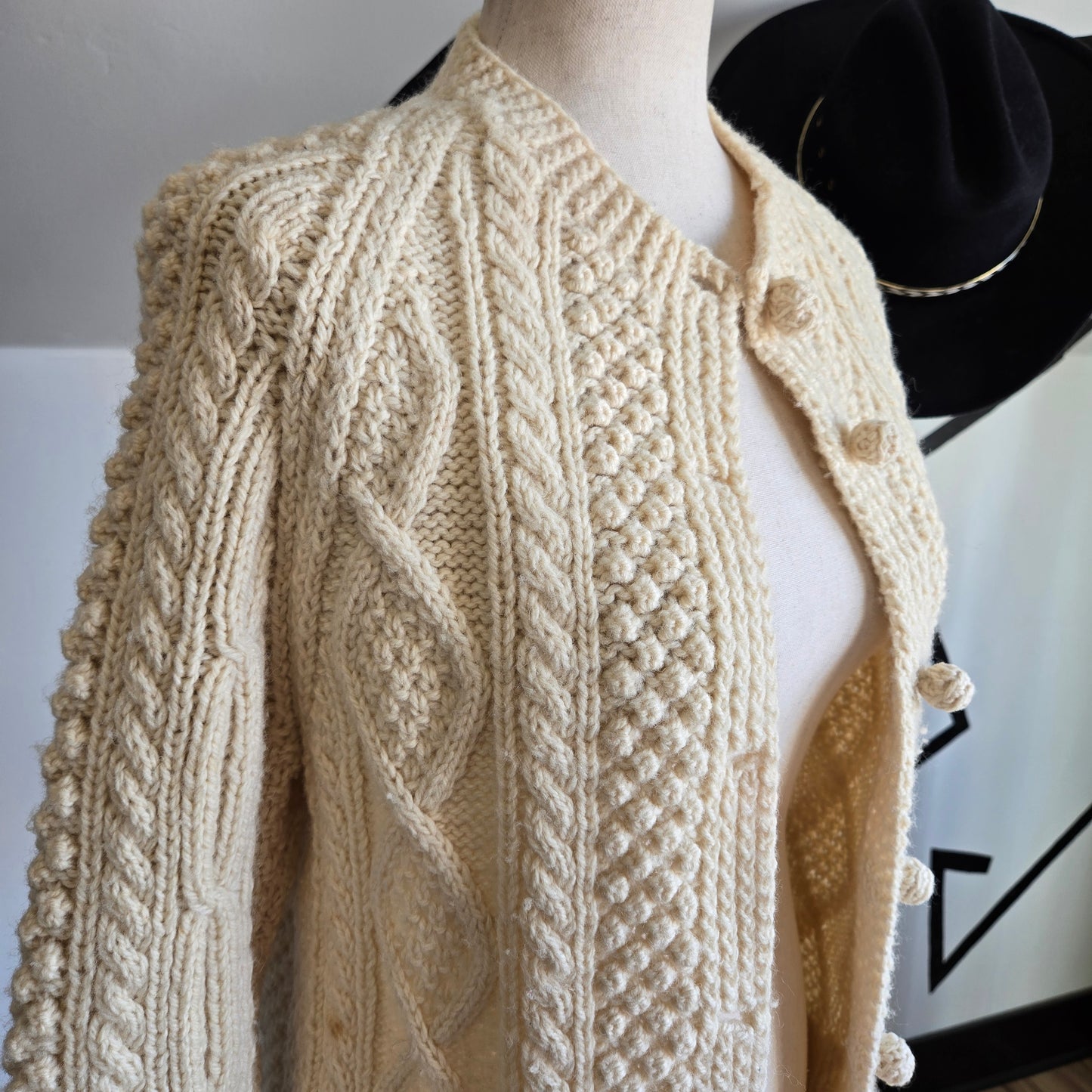 Creation Boutique Dublin Vintage Hand Knit in Ireland Wool Cardigan Sweater -