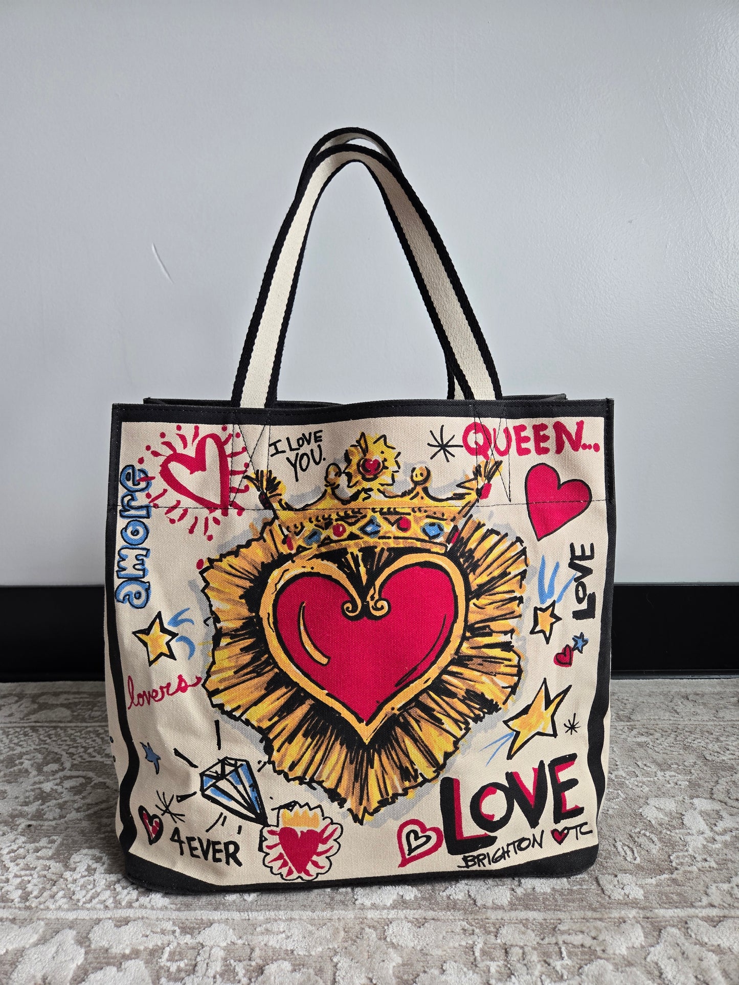 Brighton Queen of Hearts Cotton Canvas Large Tote