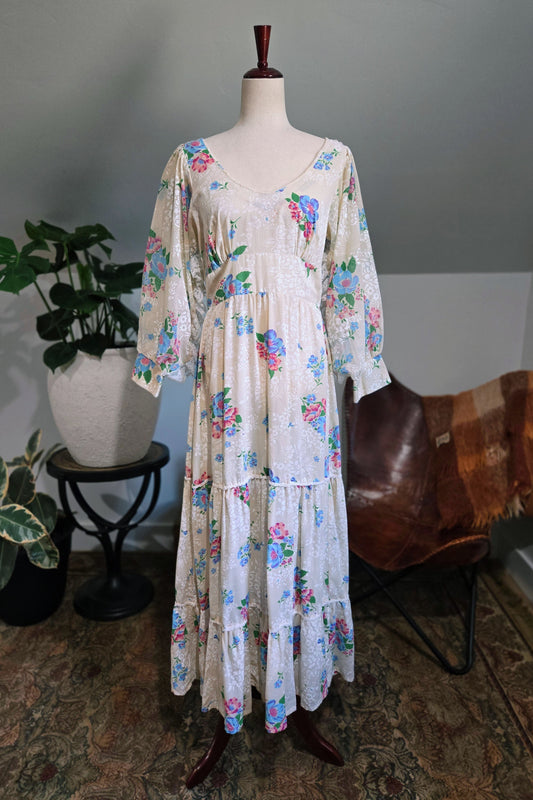 1970s Floral Maxi with Balloon Sleeve - medium