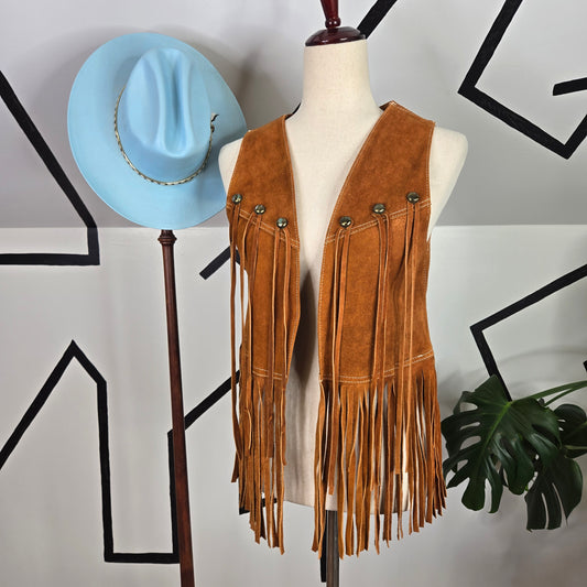 Authentic Genuine Suede Fringe Leather Vest Made in Mexico - size 32