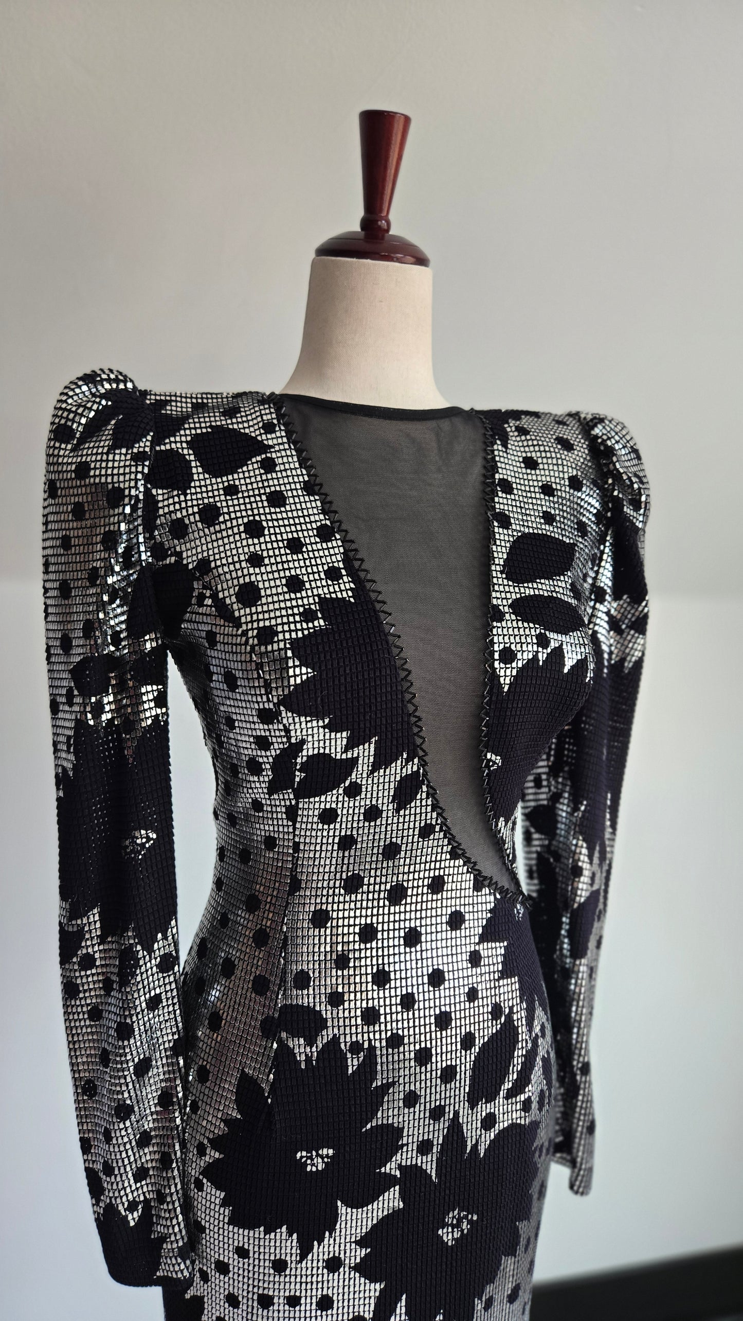 Miss Kansas Estate Black and Silver Janine Asymmetric Hem Dress Made in Italy - XS/S