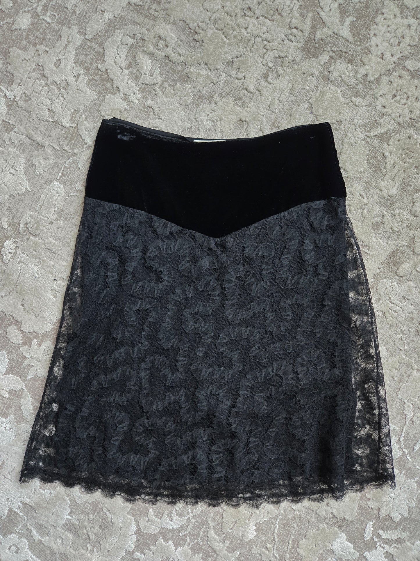 Blumarine Made in Italy Designer Lace and Velvet Skirt - Small