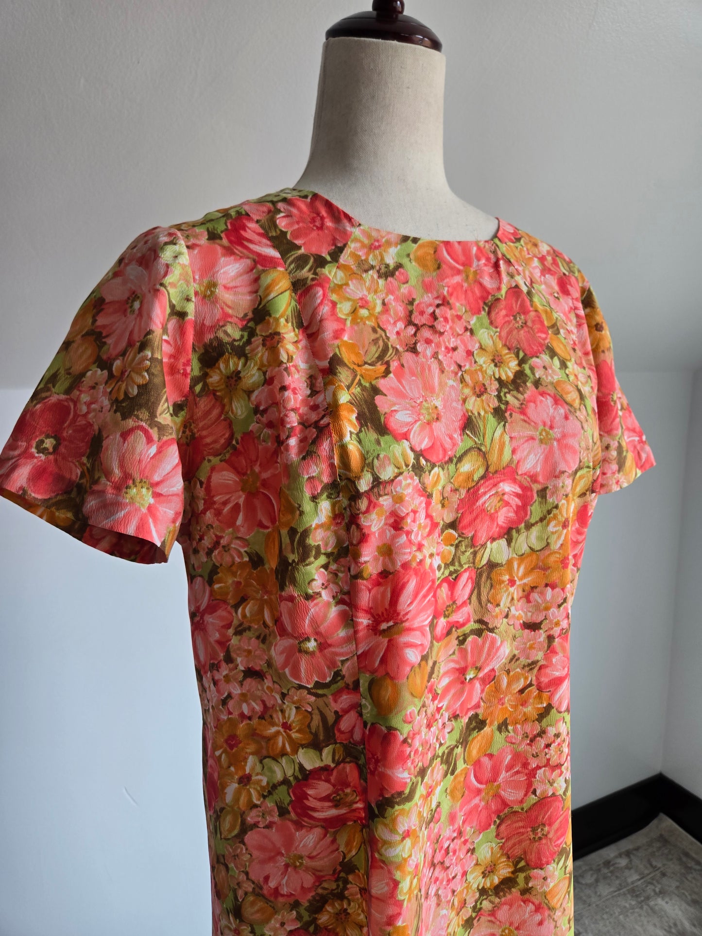 Vintage 1950s Handmade Flower Power Dress - L/XL