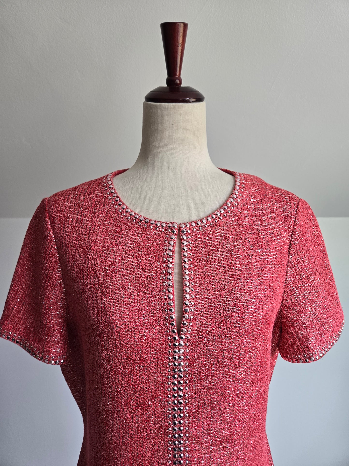 St John Pink Metallic Knit Dress - Size 12