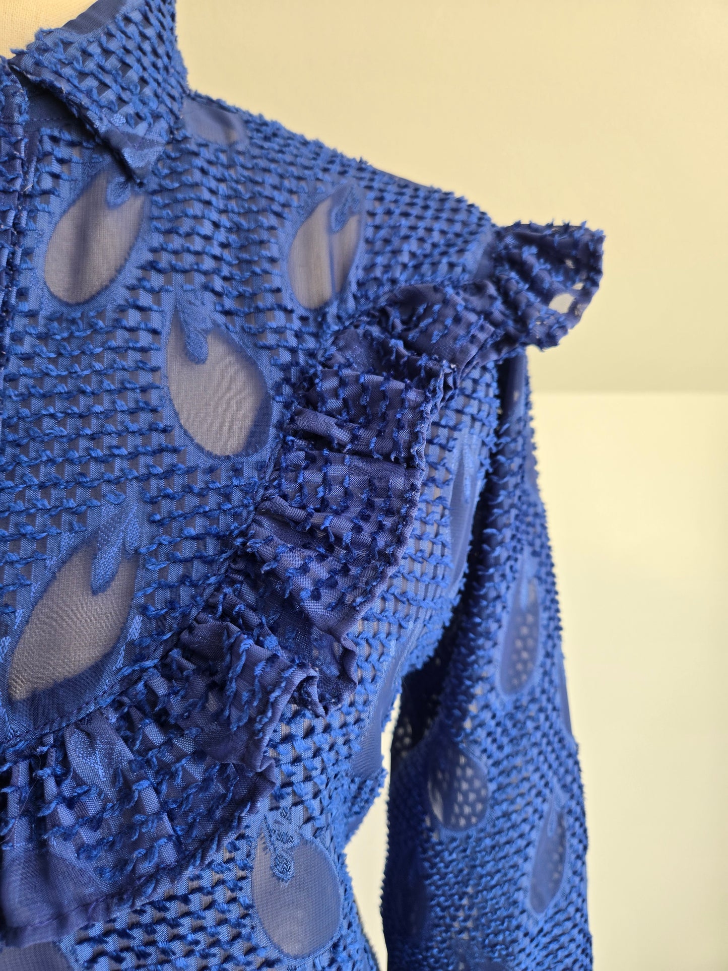 Miss Rodeo America Vintage Blue Shear Blouse with Ruffle - Small