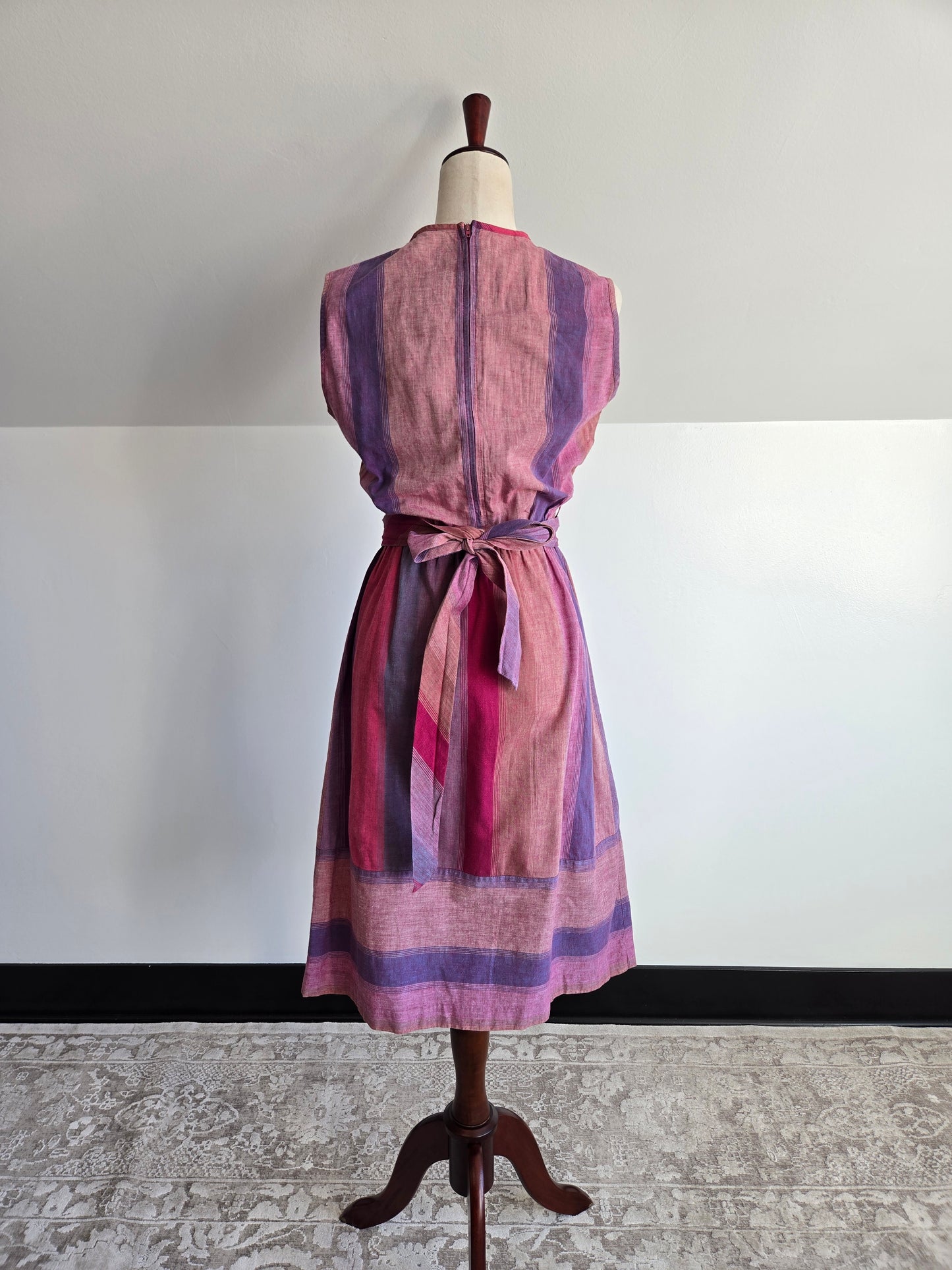 Checkaberry Vintage Cotton Colorful Stripe Dress with Belt - S/M