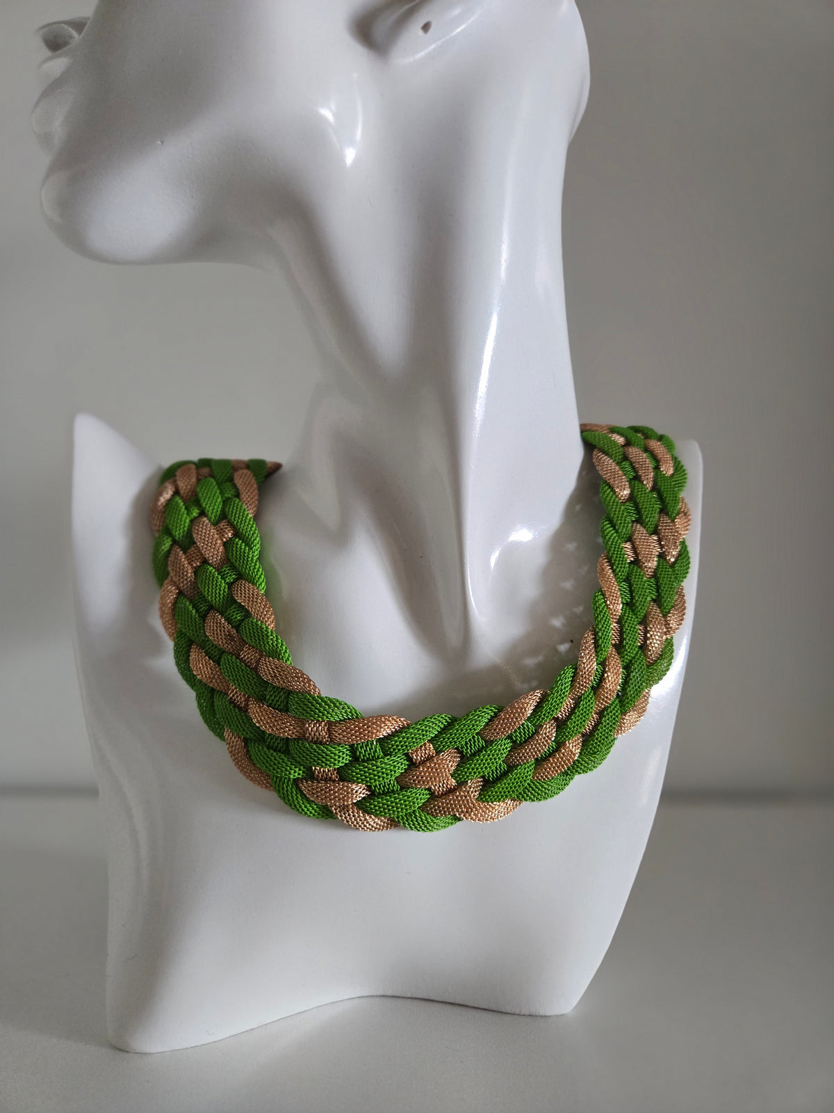 Vintage Green and Gold Braided Mesh Collar Necklace
