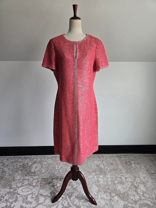 St John Pink Metallic Knit Dress - Size 12