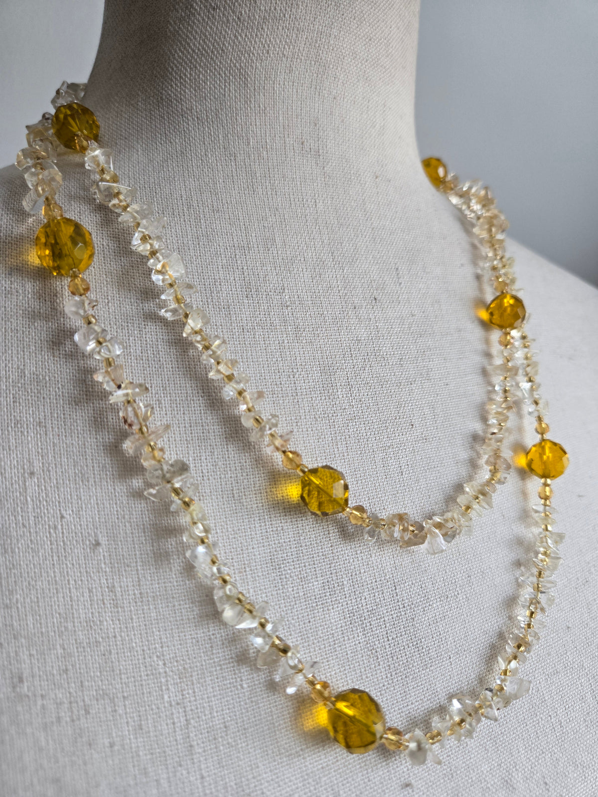 Genuine Citrine and Crystal Long Necklace