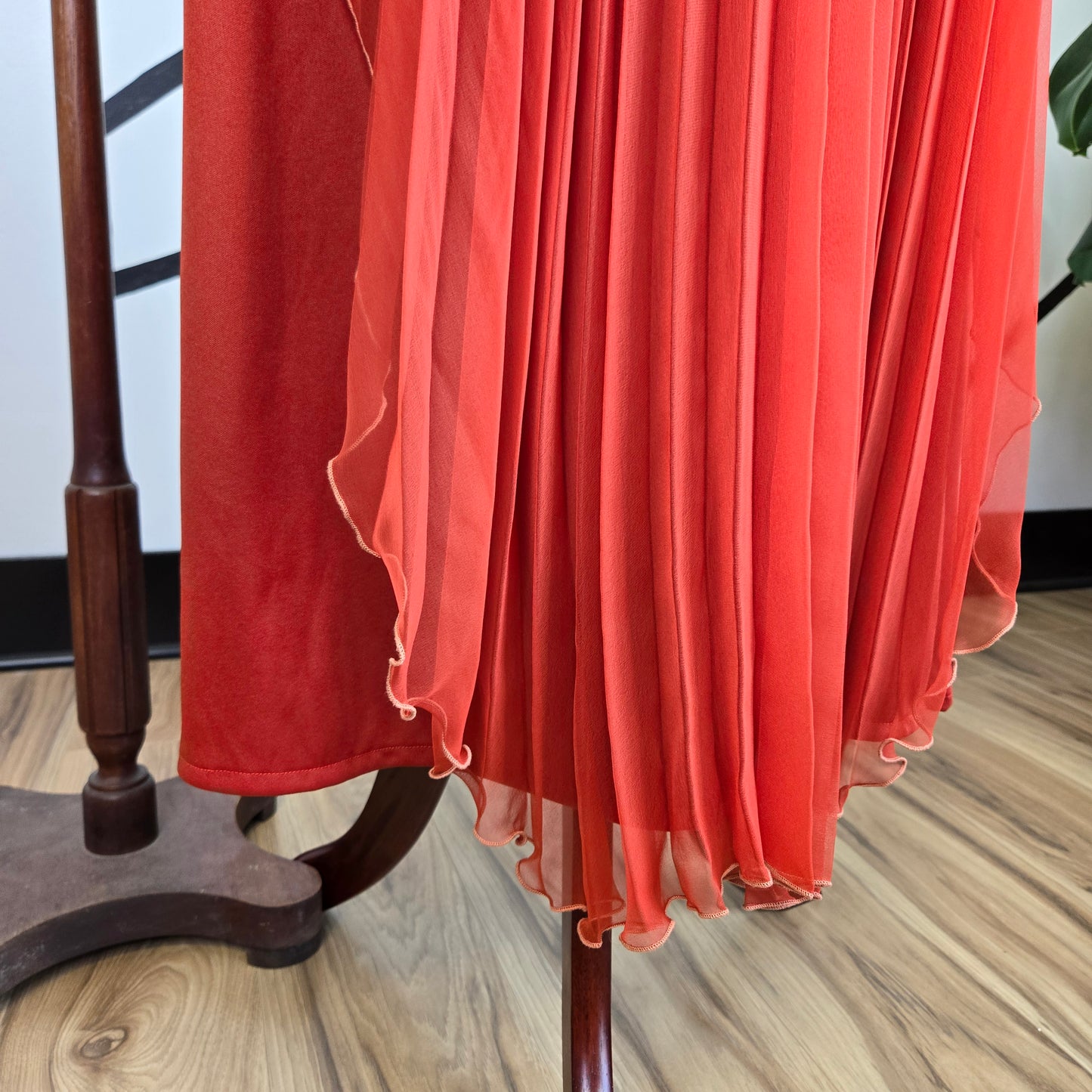 Rust Orange Vintage 1970s Pleated Maxi Dress - XL