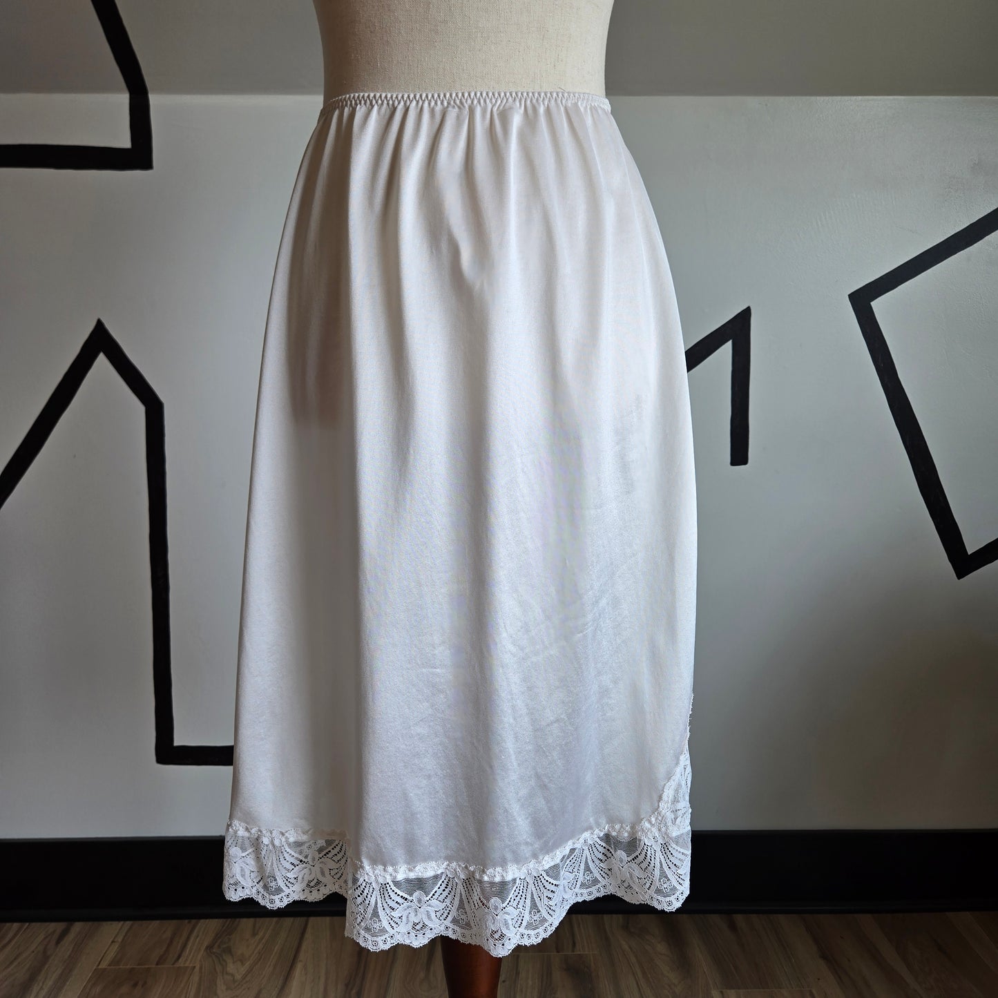 JCPenney Vintage White Slip Skirt with Lace Slit - medium