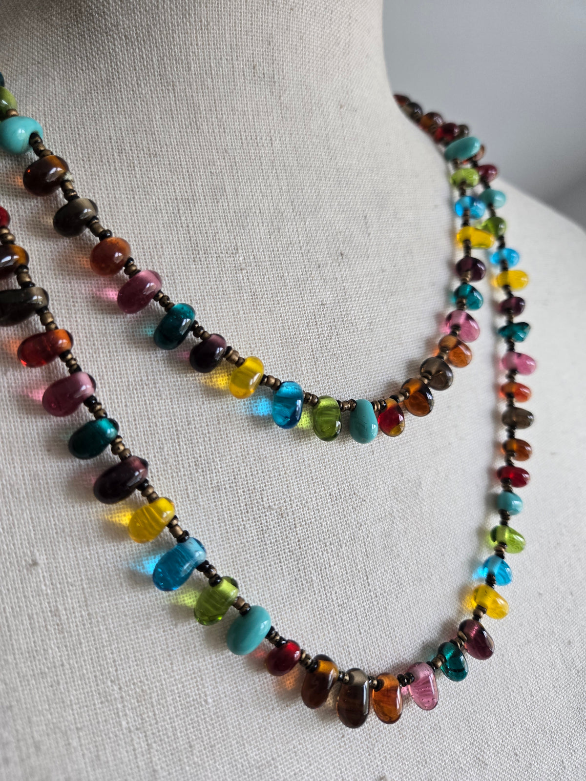 Vibrant Italian Hand Blown Glass Teardrop Bead Necklace