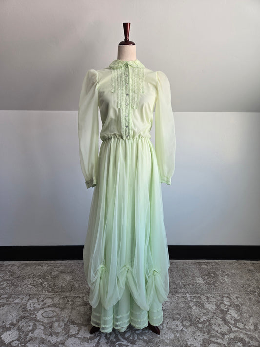 Lime Green Edwardian Style Vintage Formal Dress - small