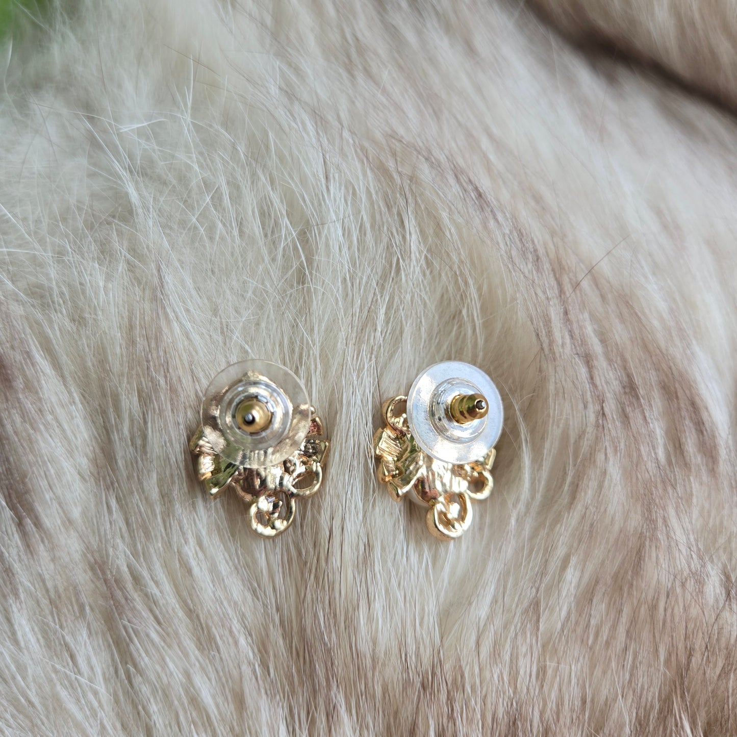 Vintage Gold and Faux Pearl Stud Earrings - Post Back