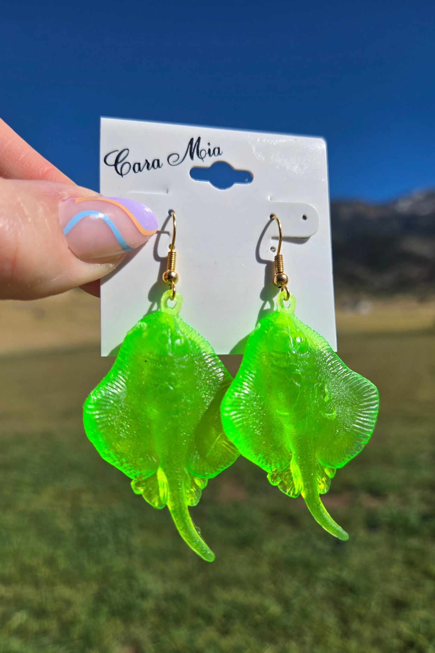 Deadstock Cara Mia Lime Green Rubber Singray Earrings