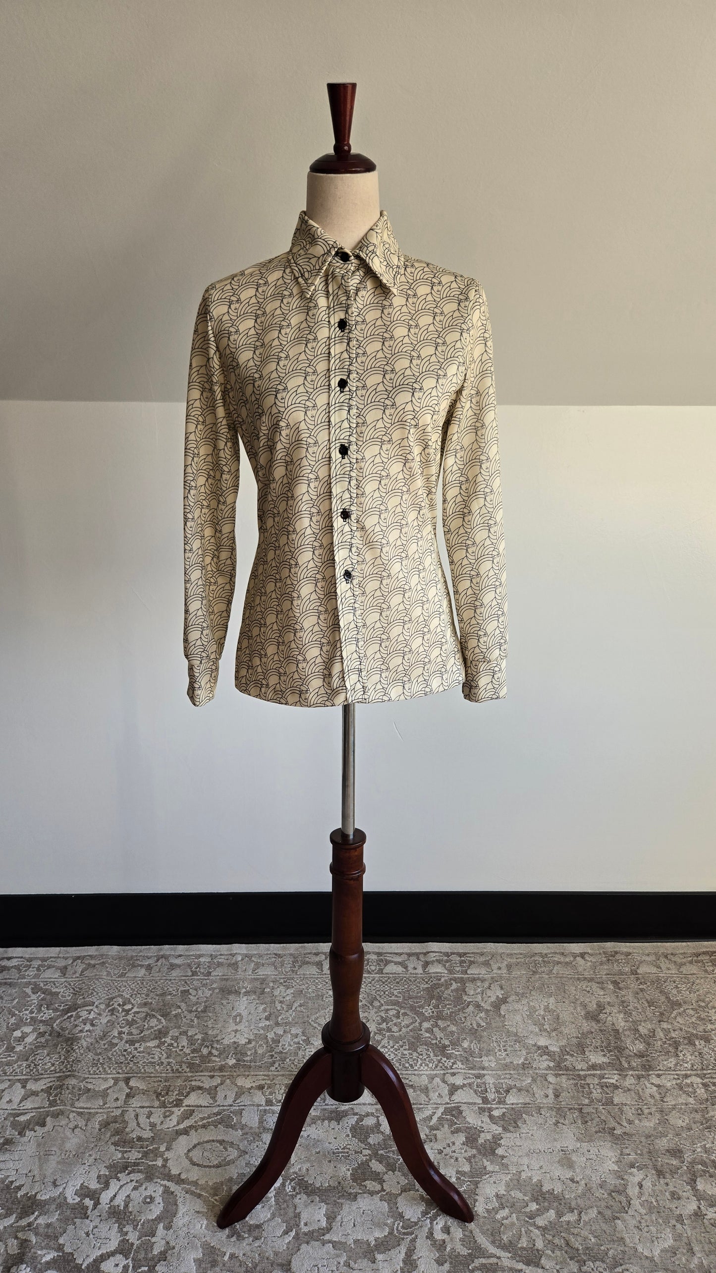 Jack Winter Vintage Art Deco Novelty Print Top - Small