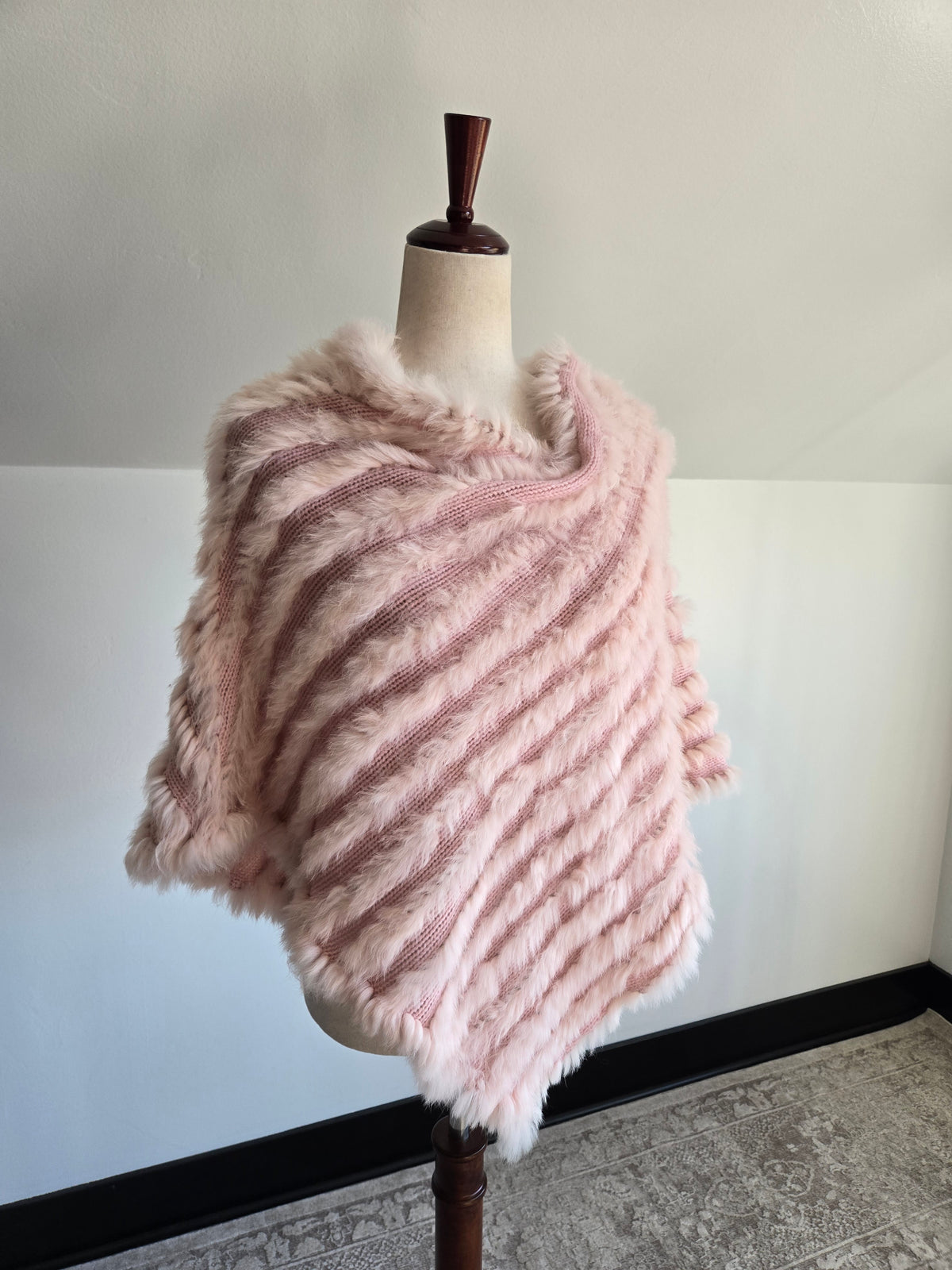 Y2K Mariposa Pink Rabbit Fur Poncho - OS