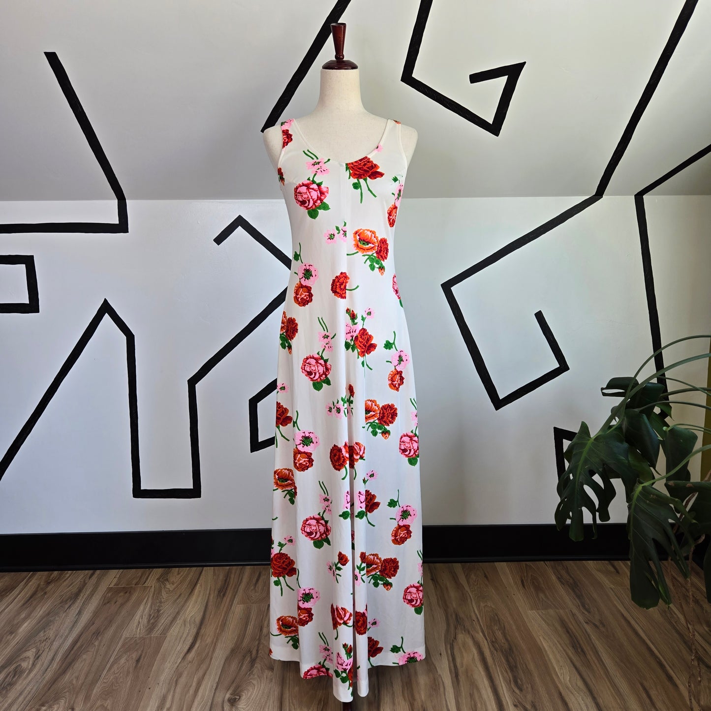 Vintage White with Florals 1970s Maxi Dress and Jacket Matching Set - Small/Medium