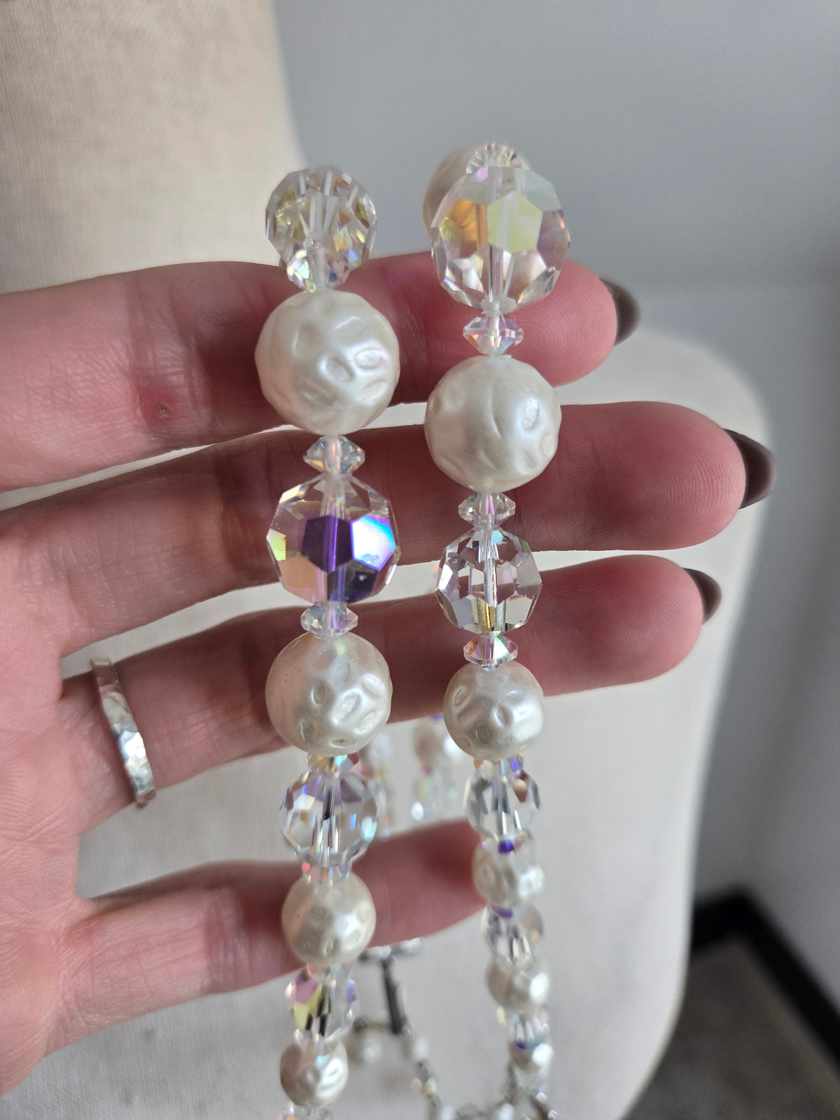 Vintage AB Crystal and Pearl Two-Strand Necklace