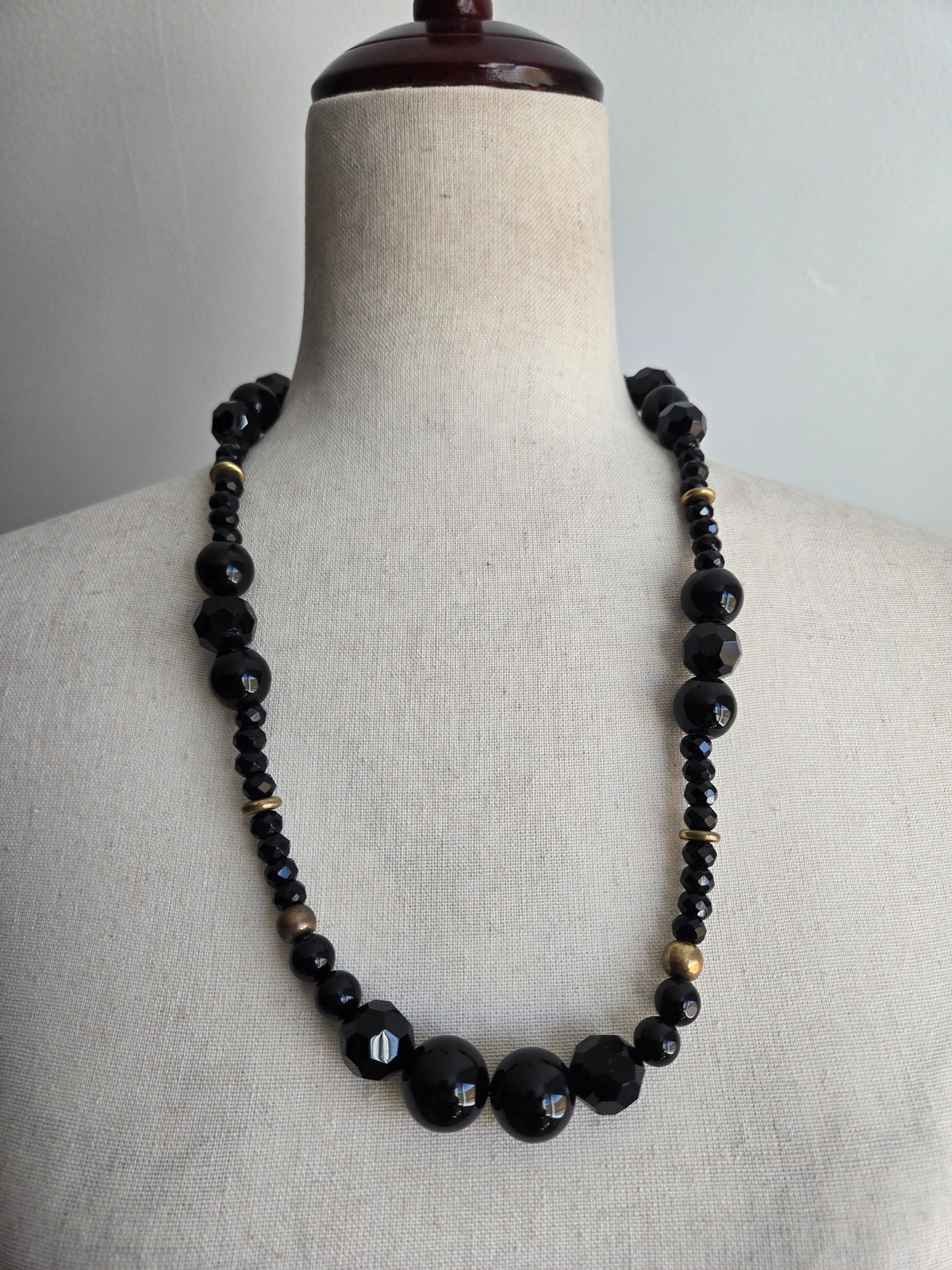 Vintage Large Black Glass Bead Necklace