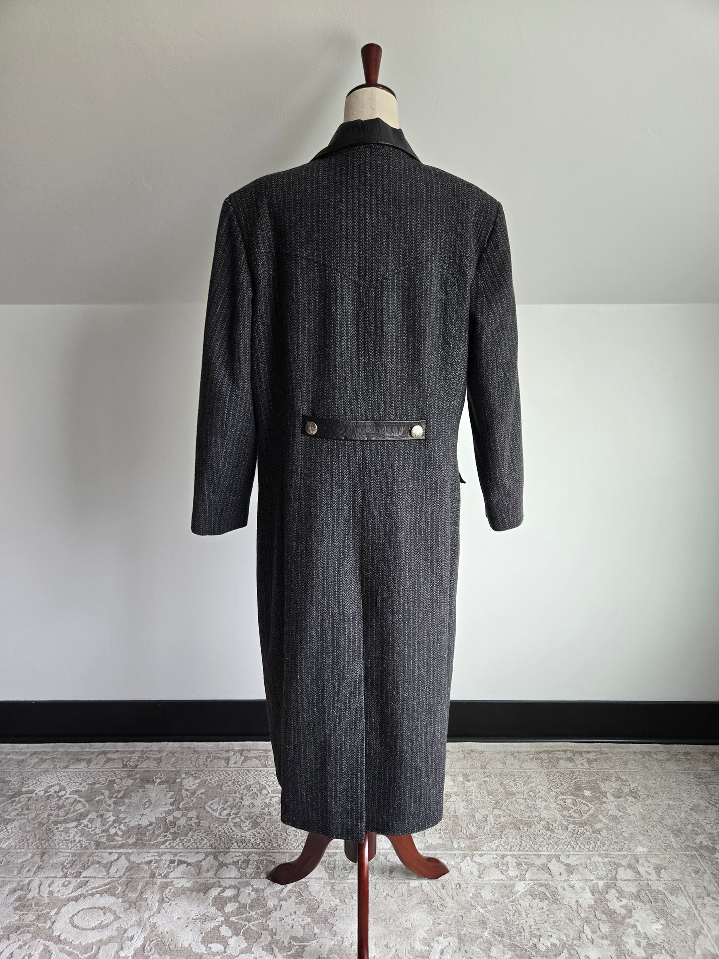Pioneer Wear Vintage Long Blazer Jacket with Leather Collar - Large